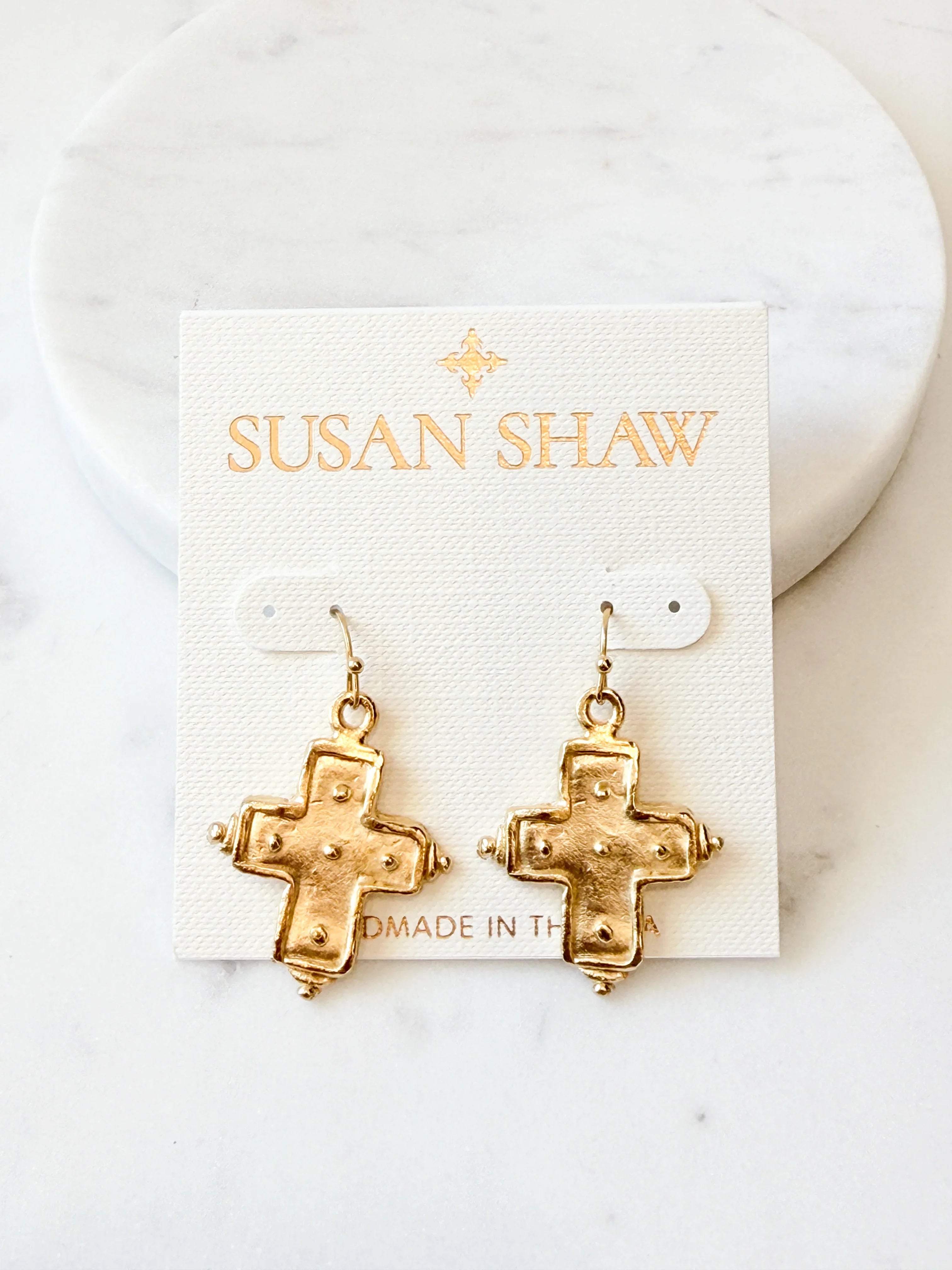 Susan Shaw: Patterned Cross Earrings