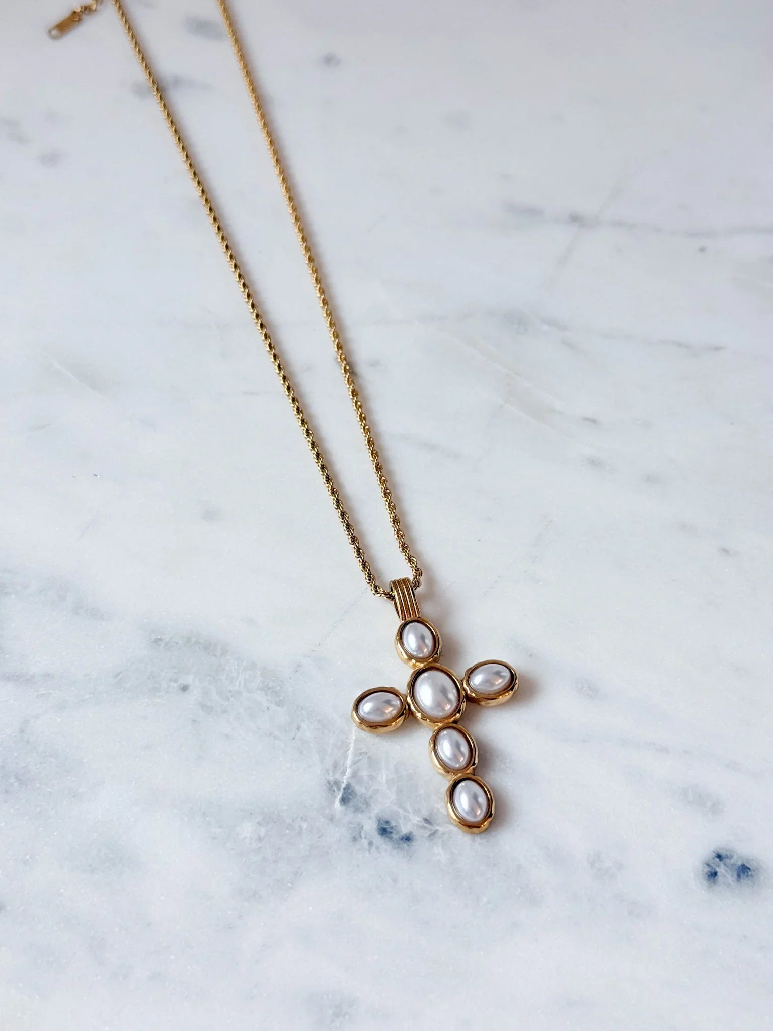 Graceful Pearl Cross Necklace