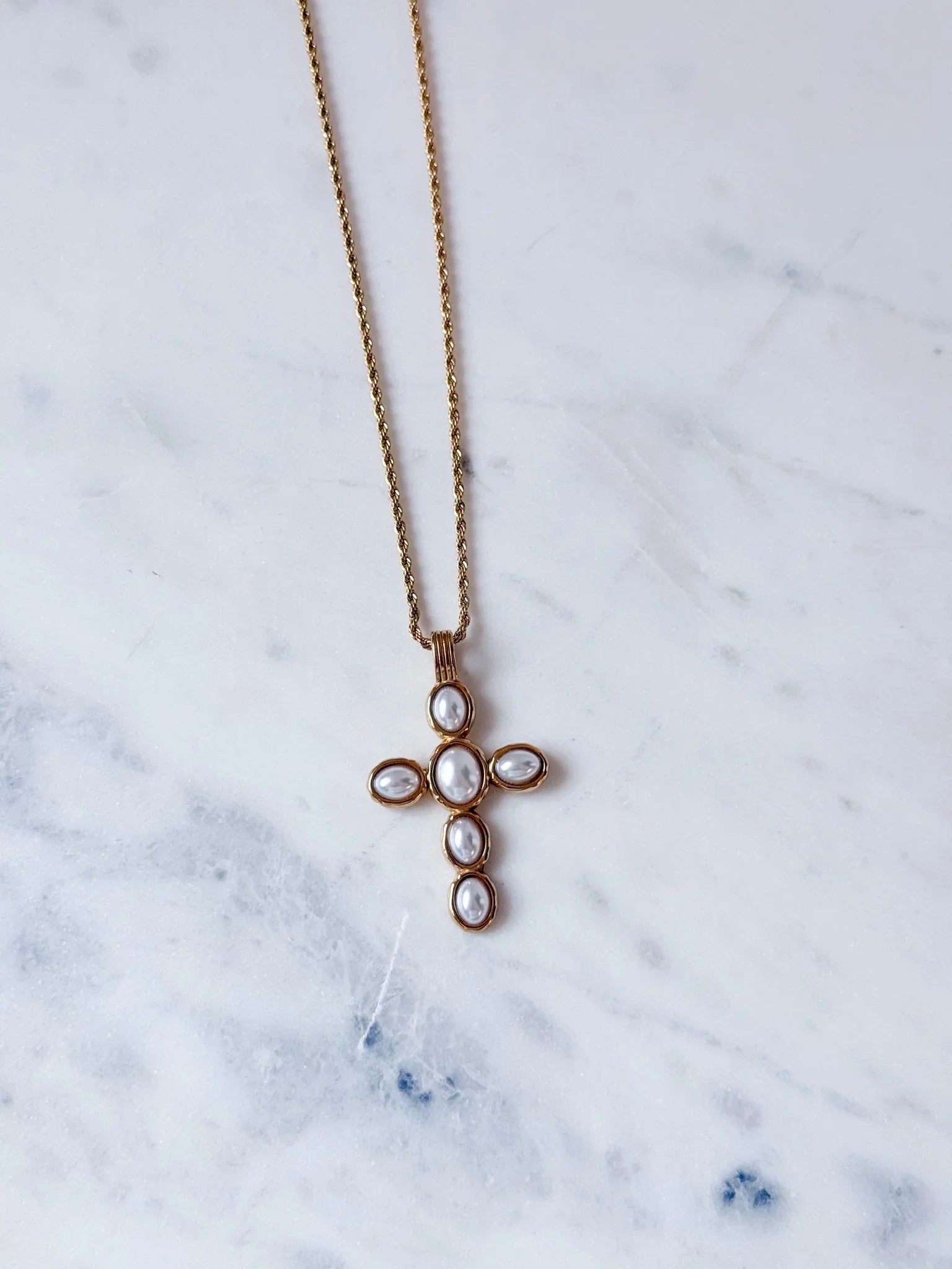 Graceful Pearl Cross Necklace
