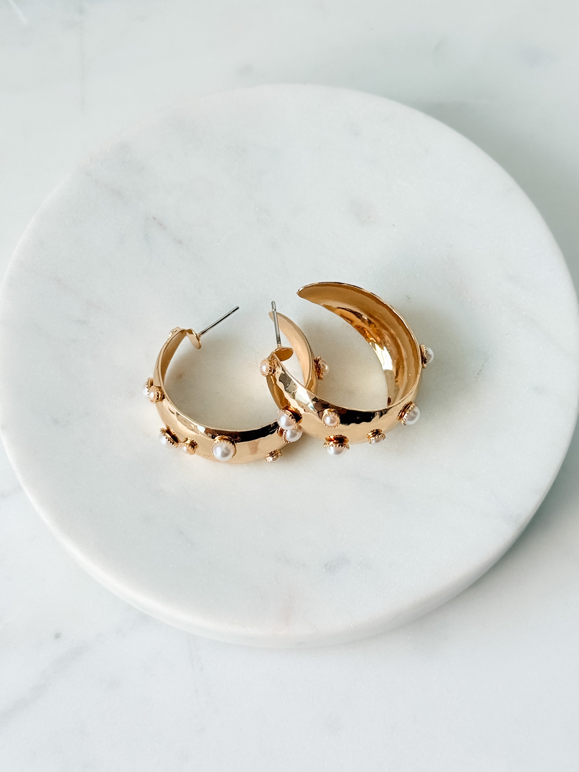 Golden Pearl Hoop Earrings