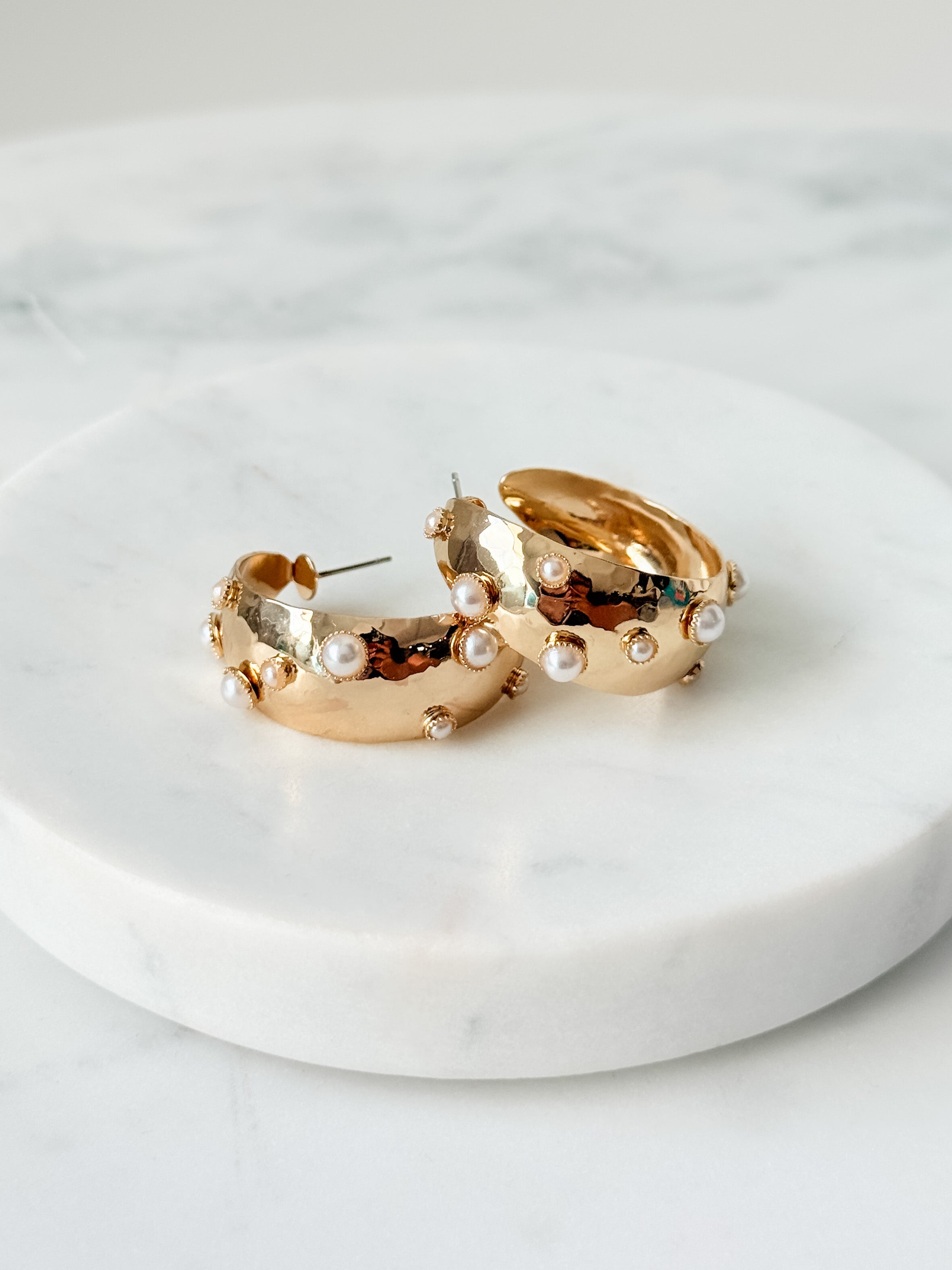 Golden Pearl Hoop Earrings