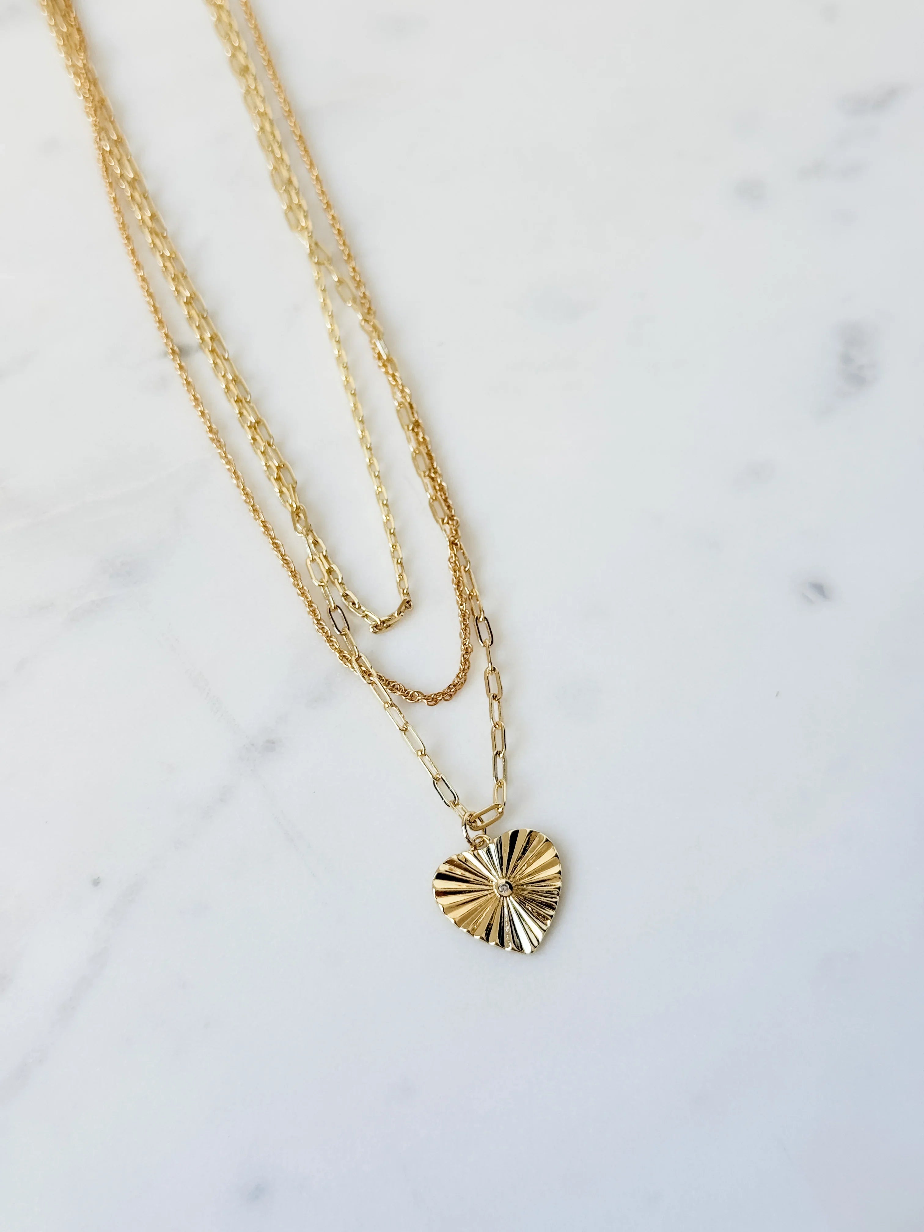 Triple Layer Heart Pendant Necklace