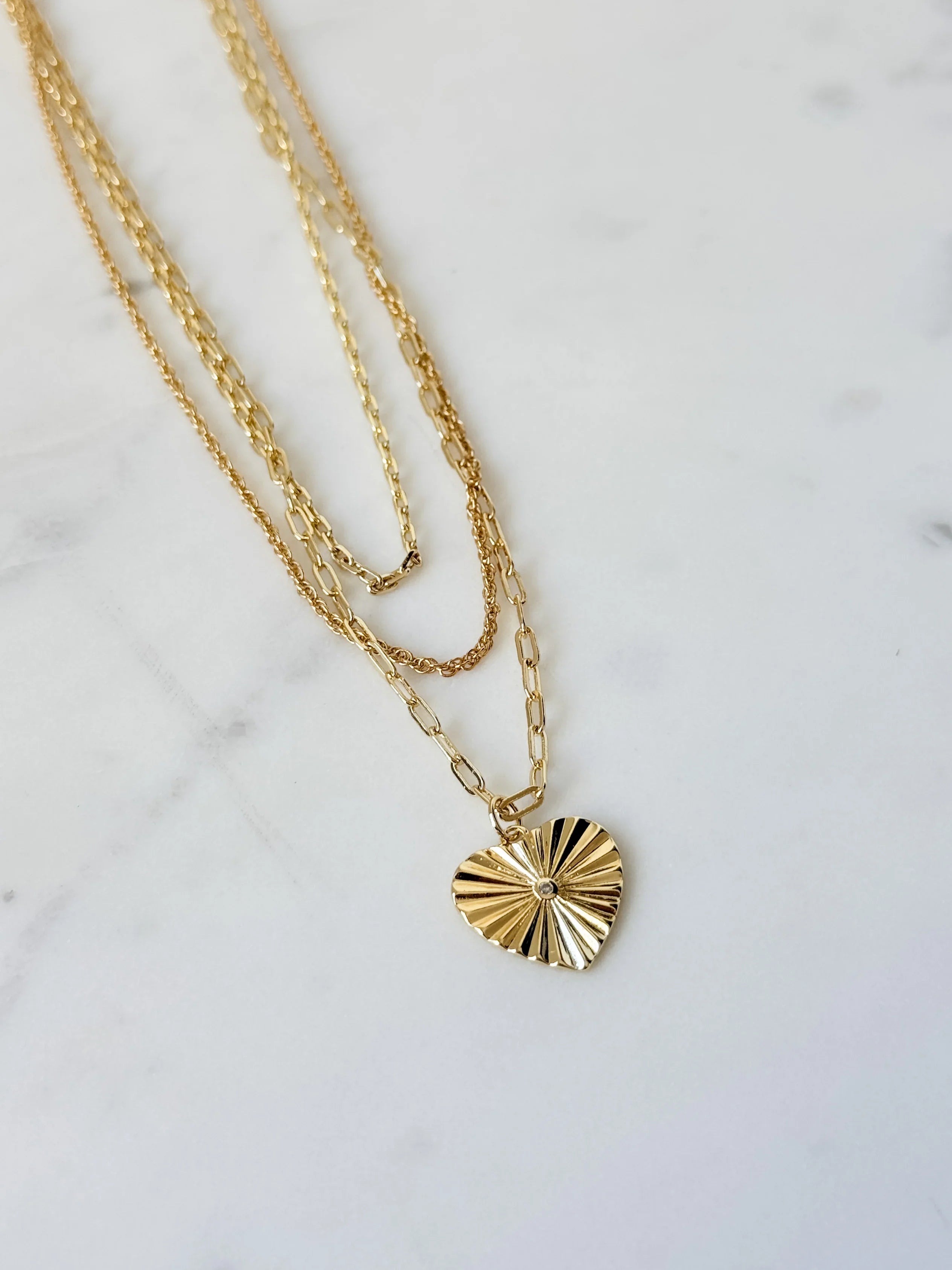 Triple Layer Heart Pendant Necklace