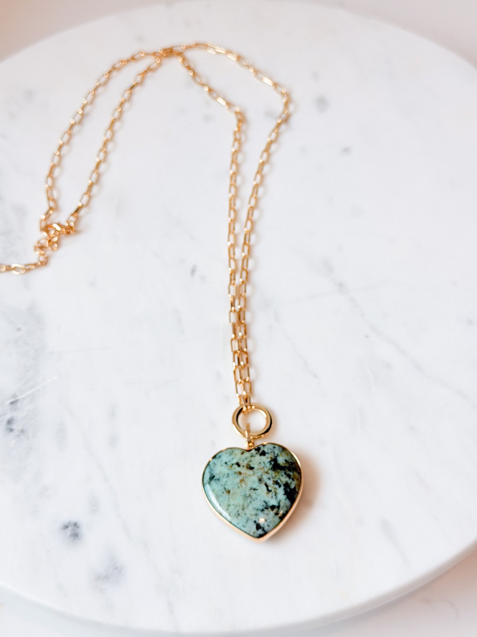 Green Heart Long Pendant Necklace