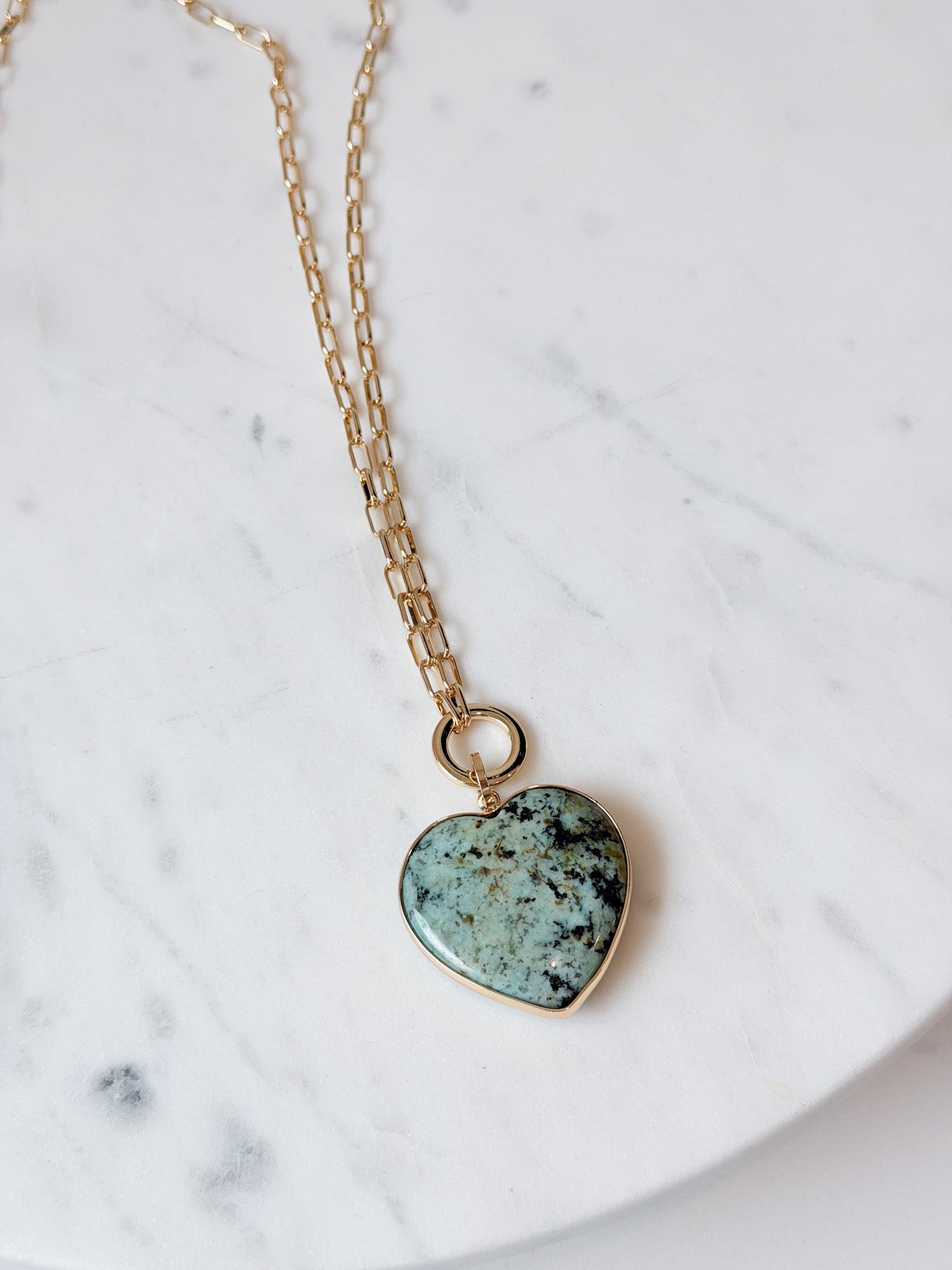 Green Heart Long Pendant Necklace