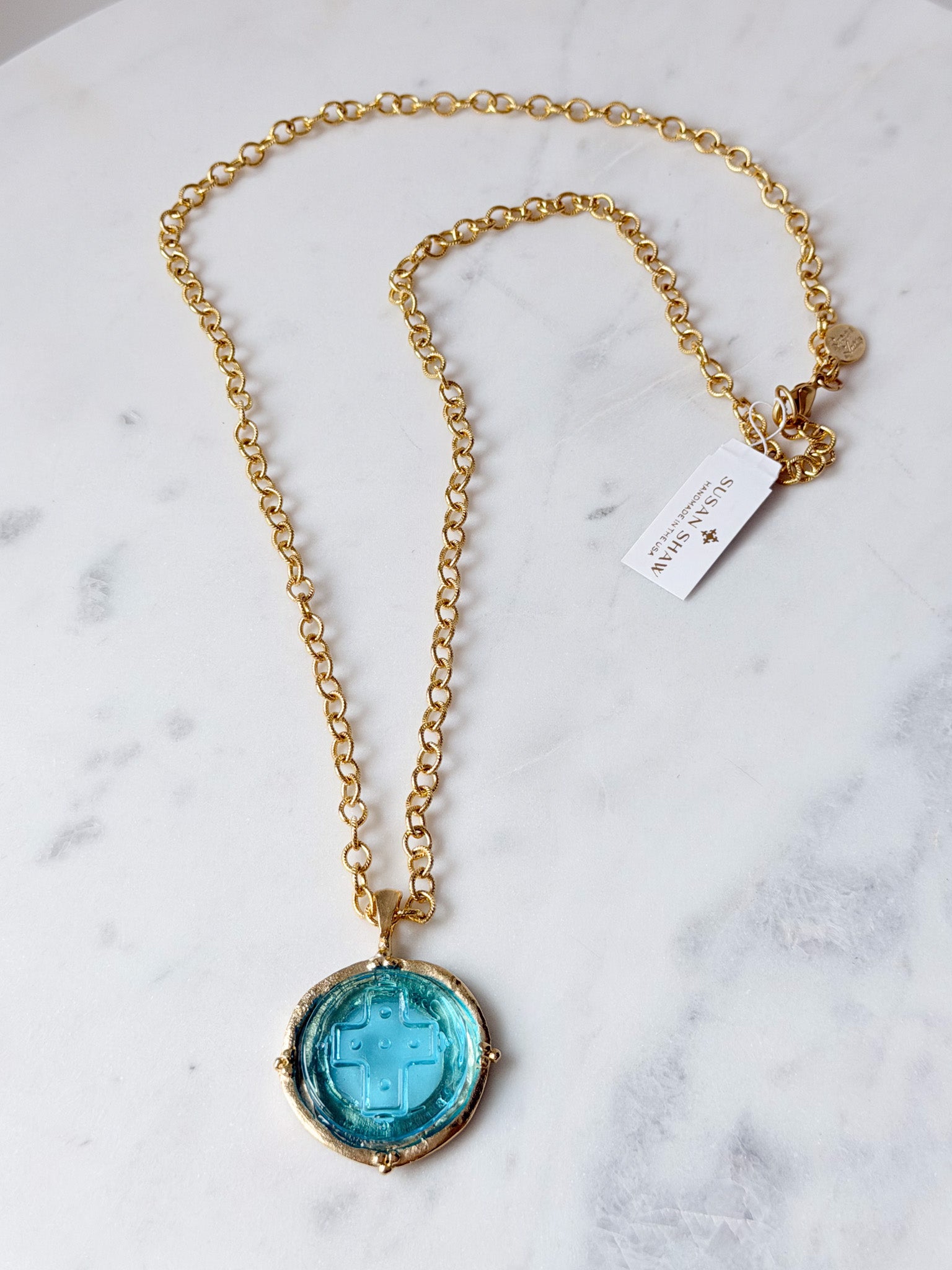 Aqua Venetian Glass Cross Necklace