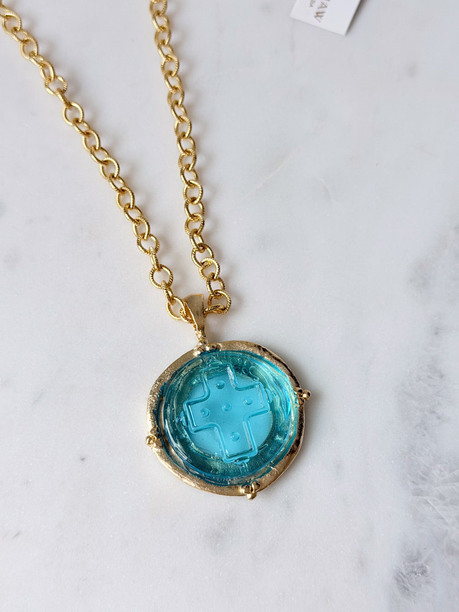Aqua Venetian Glass Cross Necklace