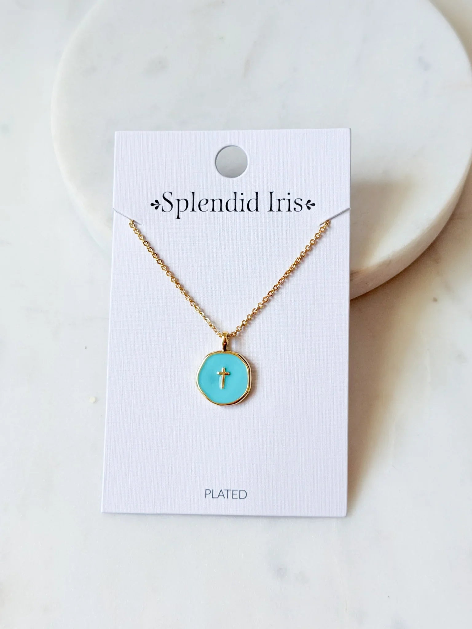 Tiny Cross Pendant Necklace | Aqua