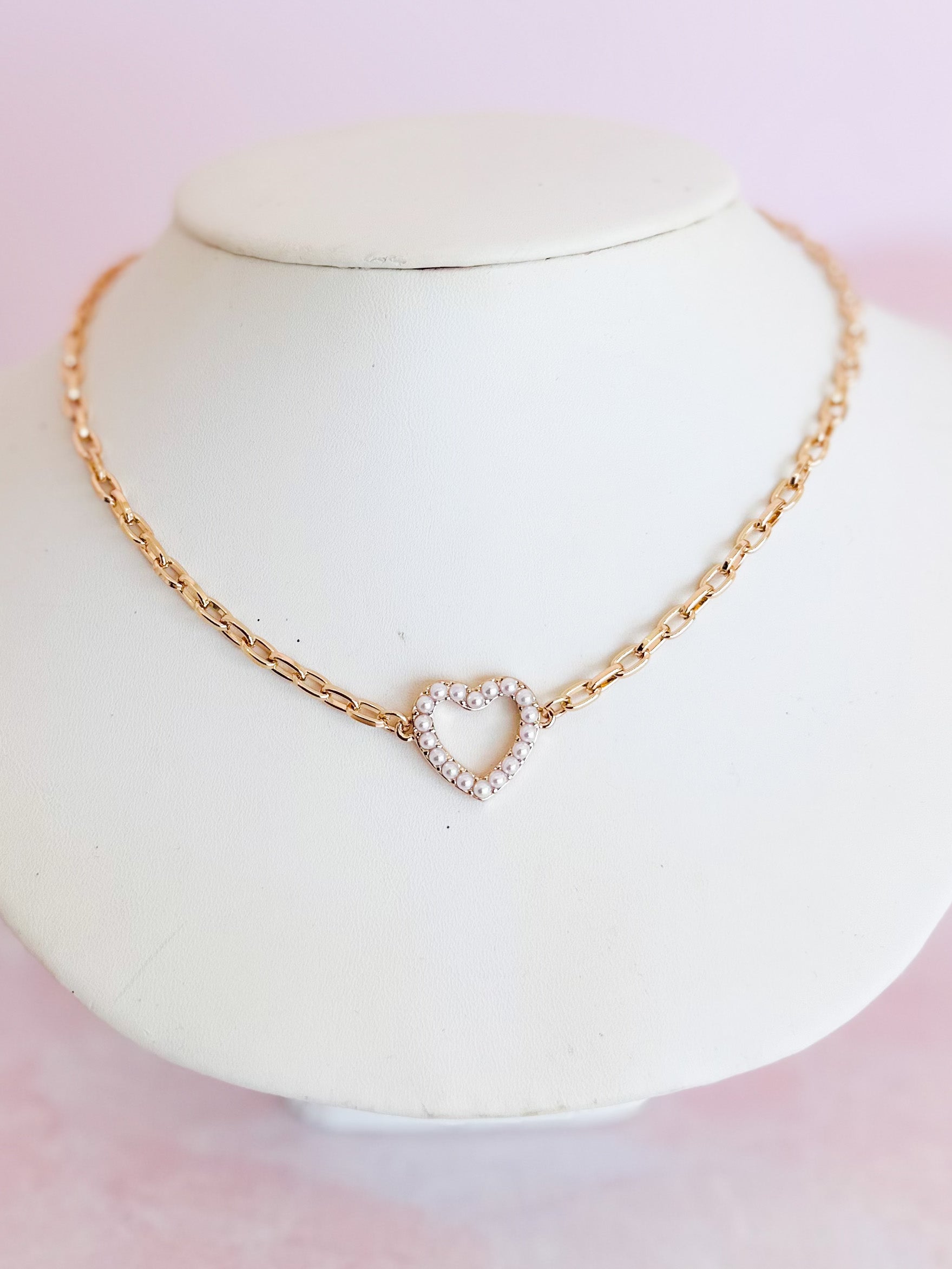 Open Heart Pearl Necklace