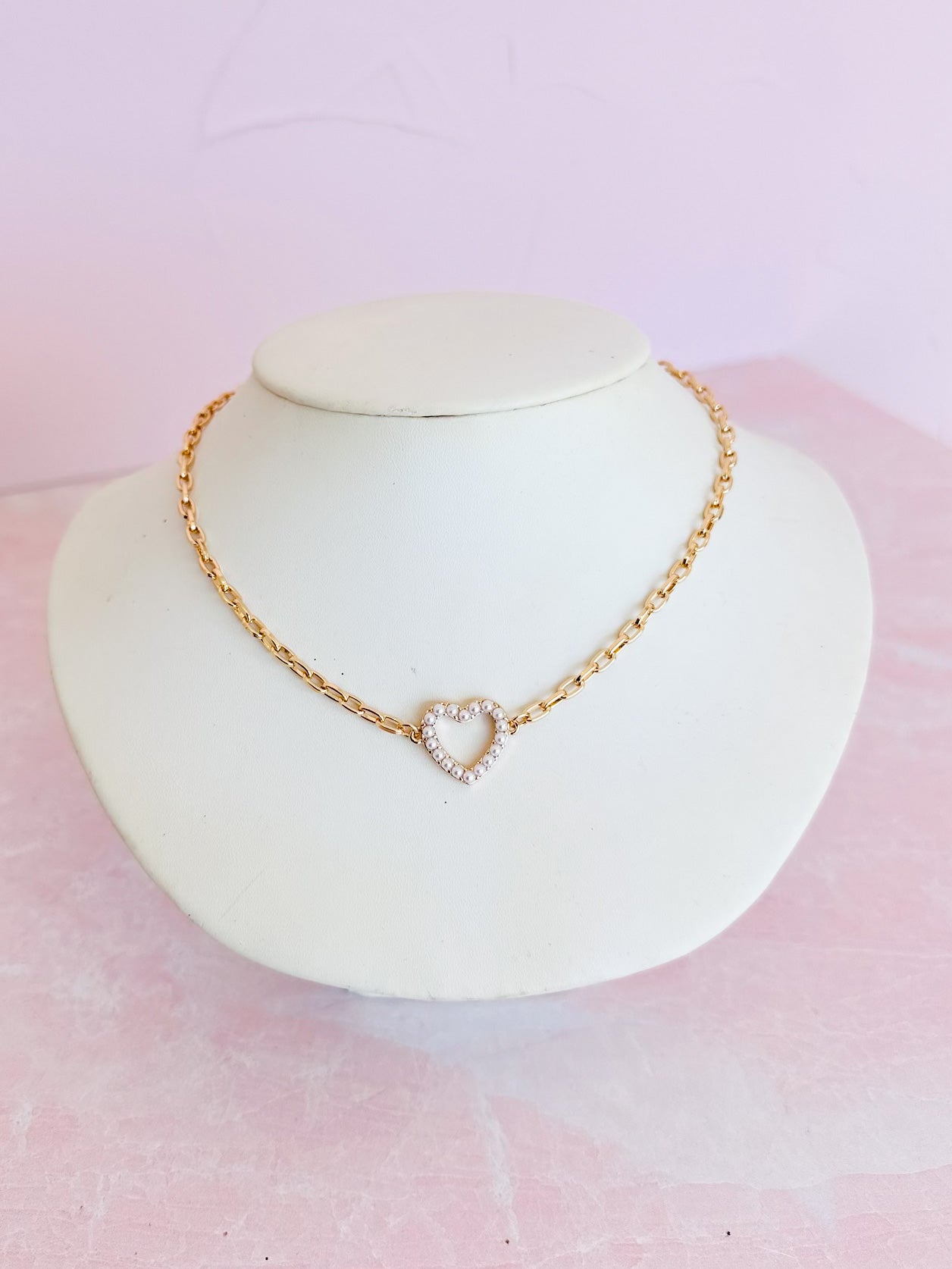 Open Heart Pearl Necklace