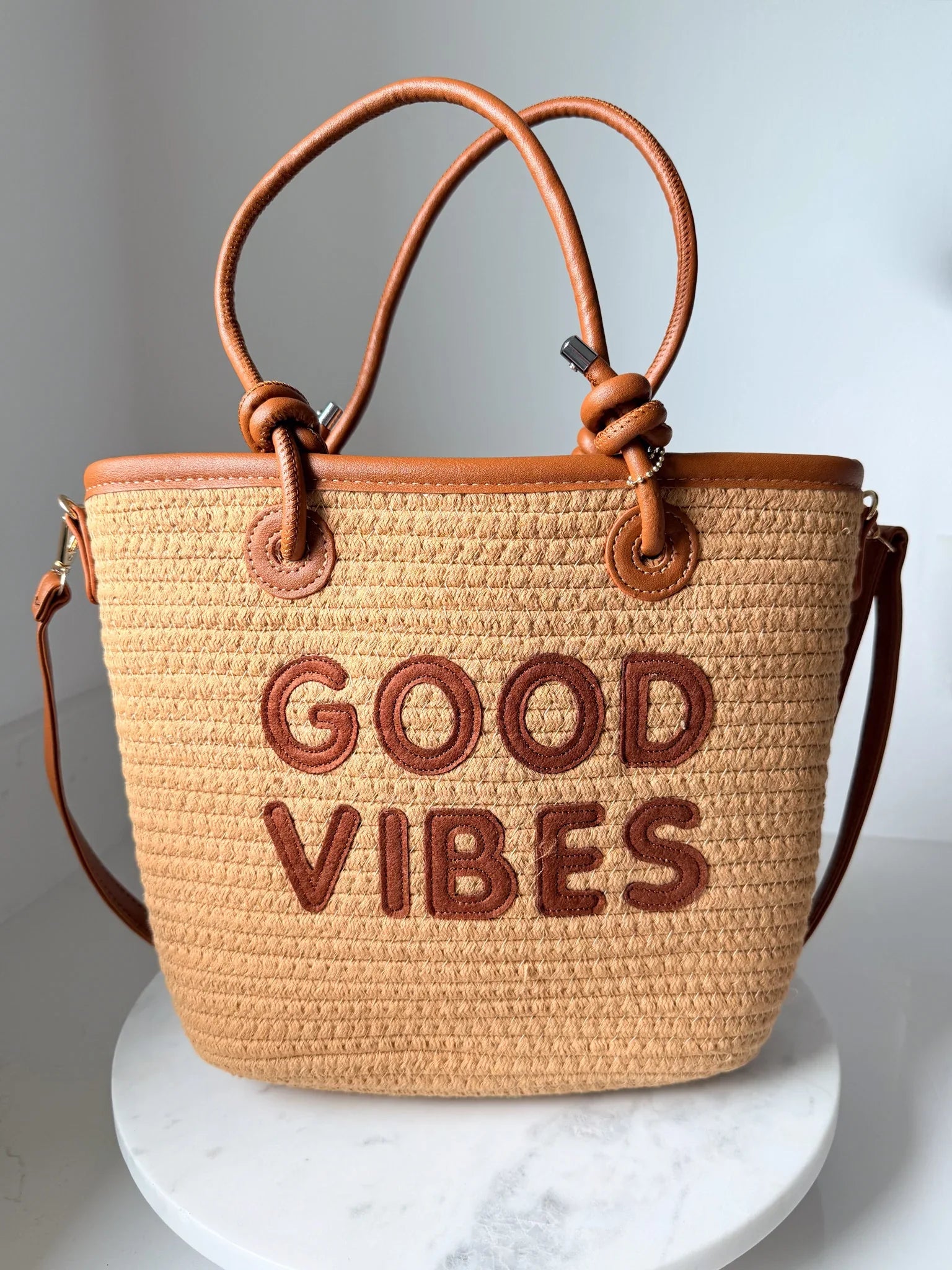 Good Vibes Tote Bag | Tan