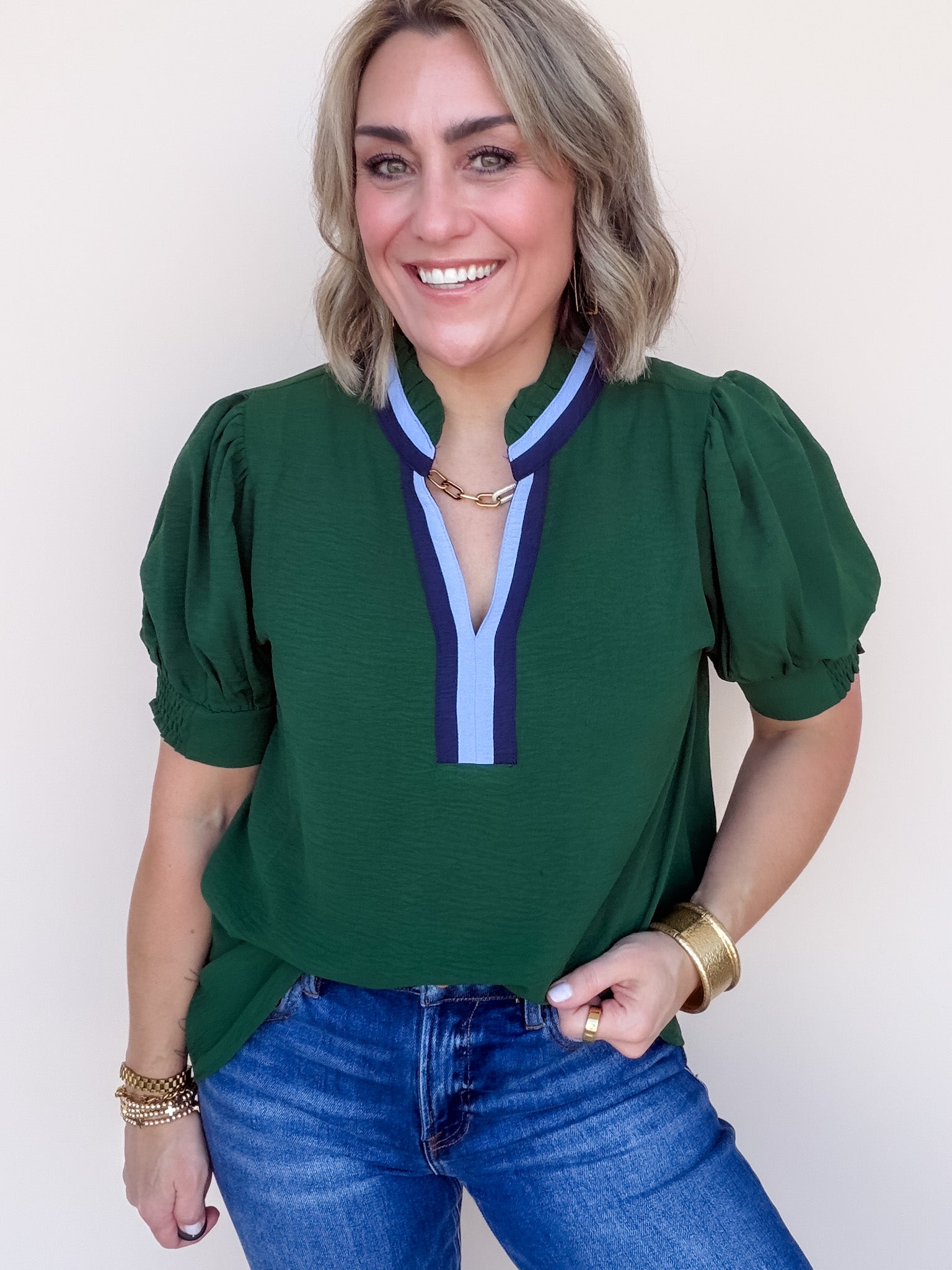 Vivid Trim Top | Hunter Green