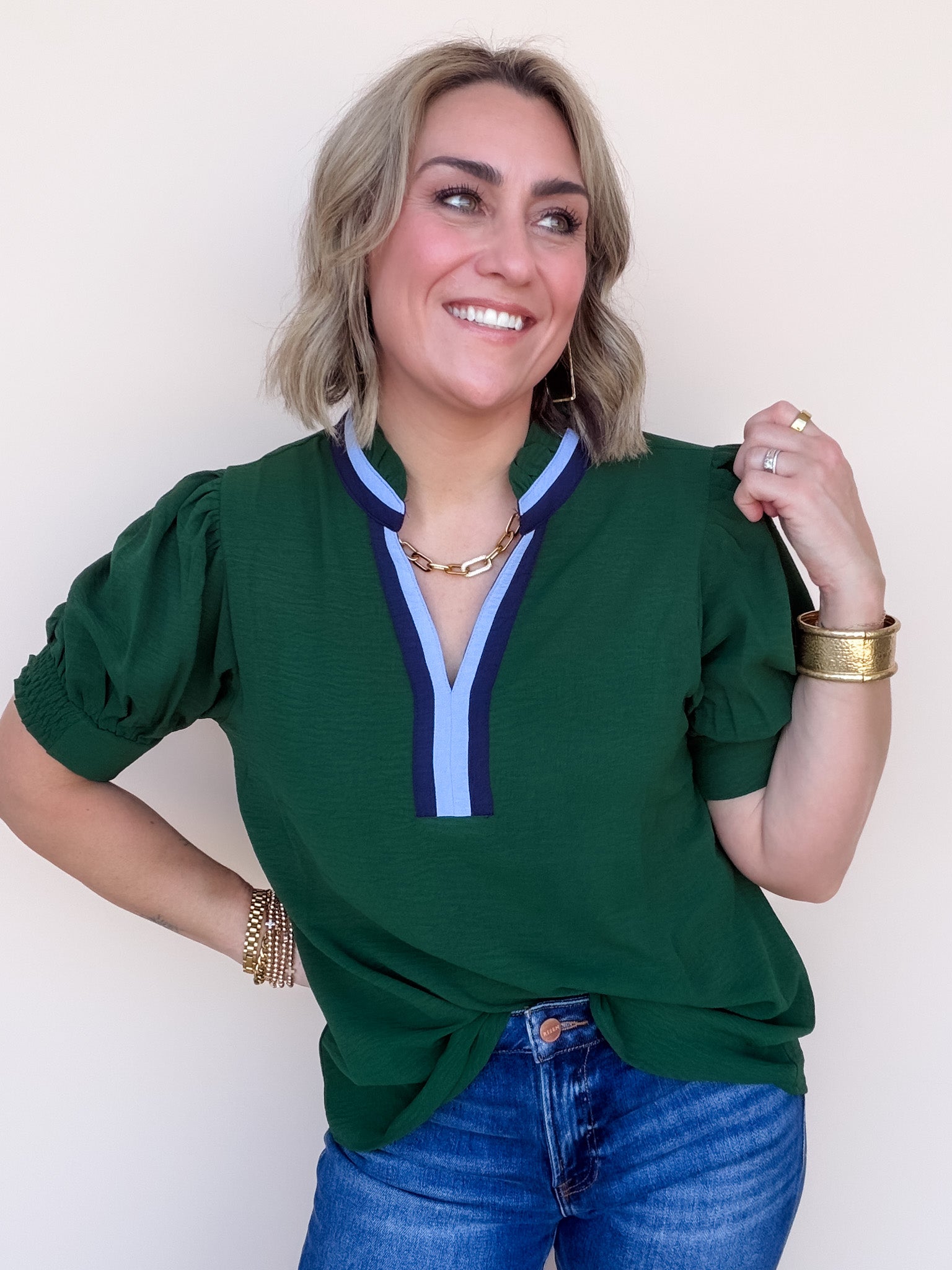 Vivid Trim Top | Hunter Green