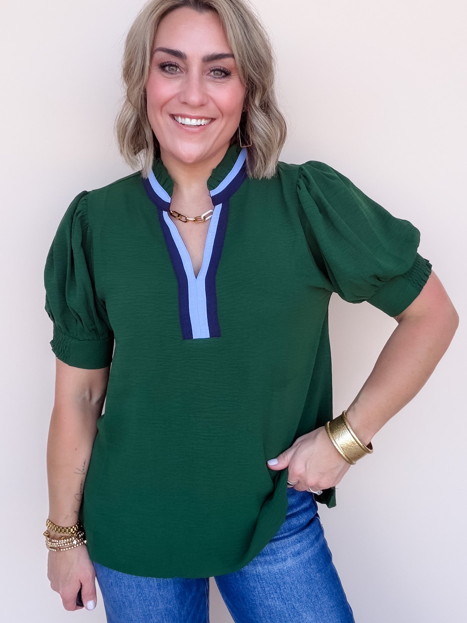 Vivid Trim Top | Hunter Green