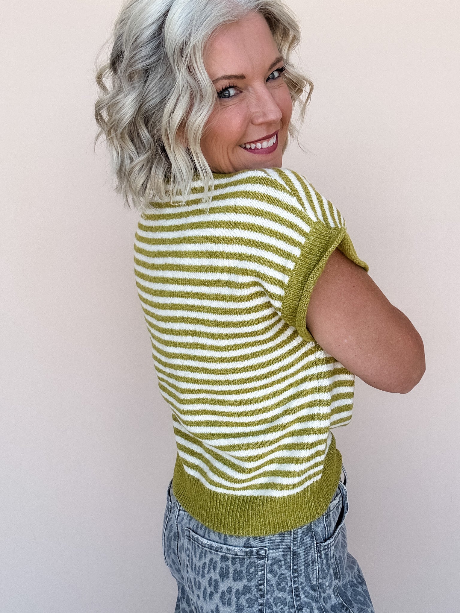 Ava Stripe Knit Top | Martini Olive