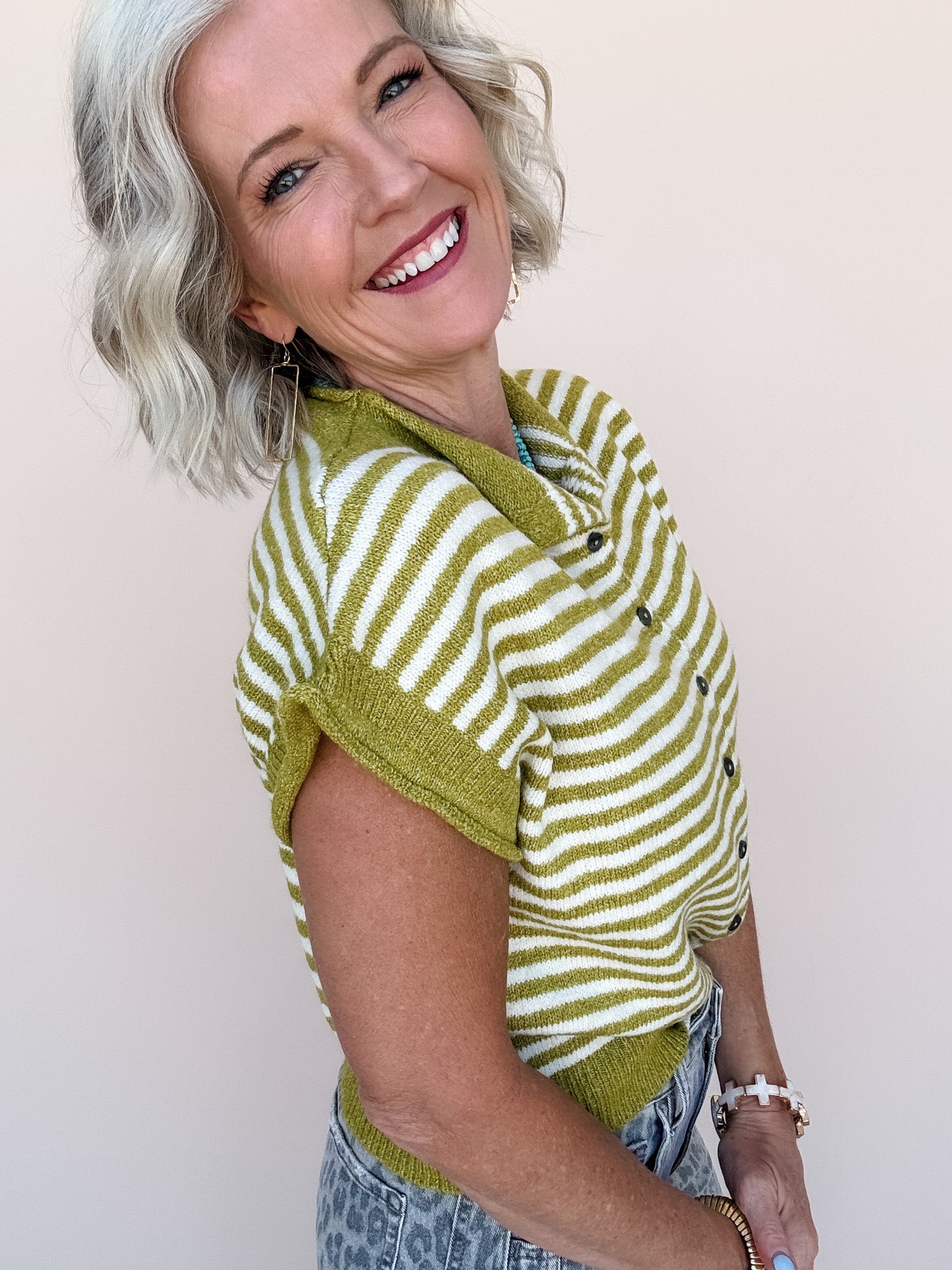 Ava Stripe Knit Top | Martini Olive