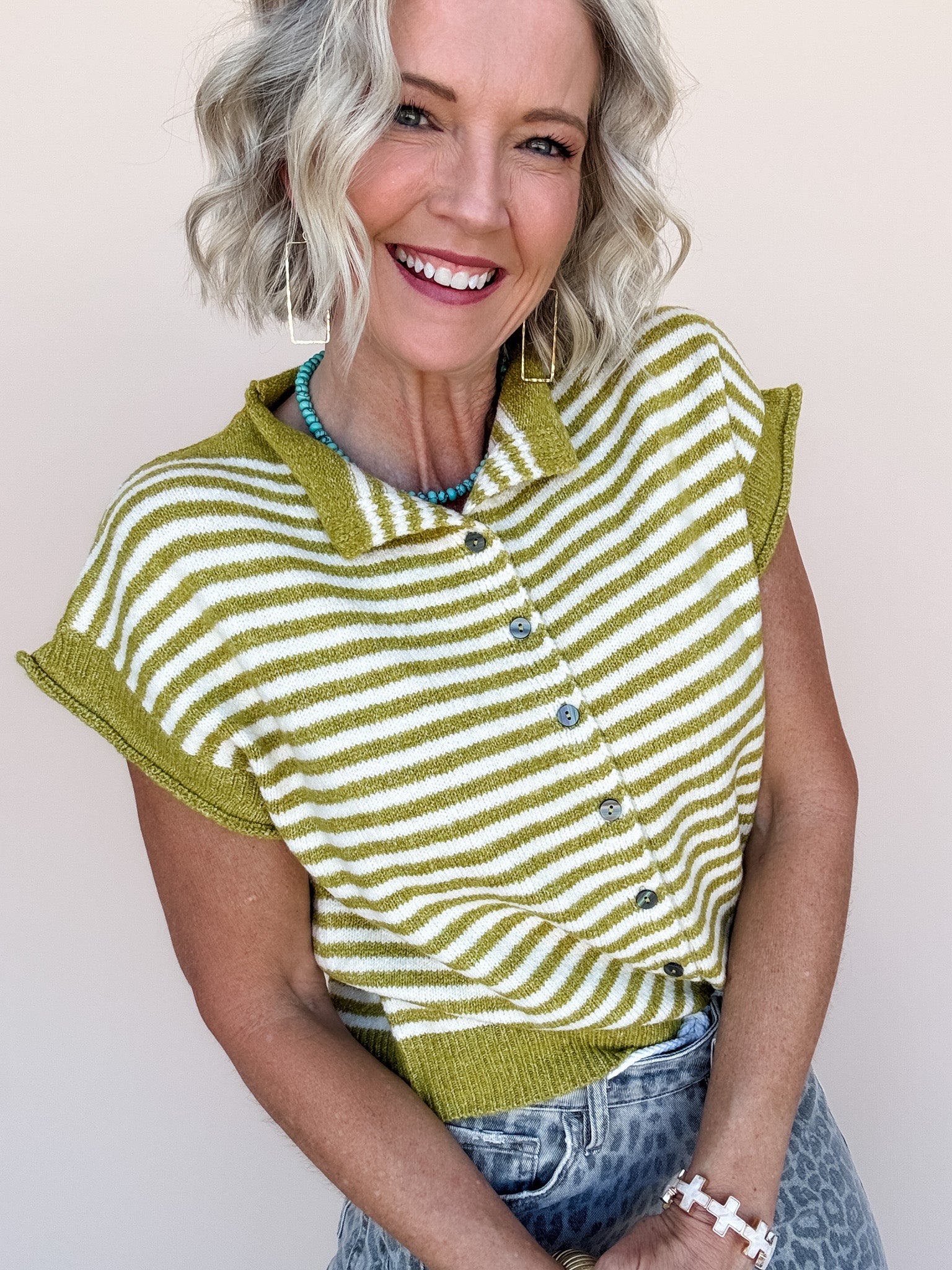 Ava Stripe Knit Top | Martini Olive