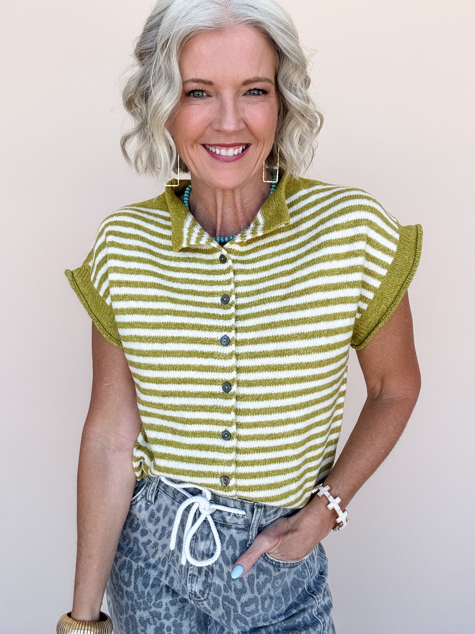 Ava Stripe Knit Top | Martini Olive