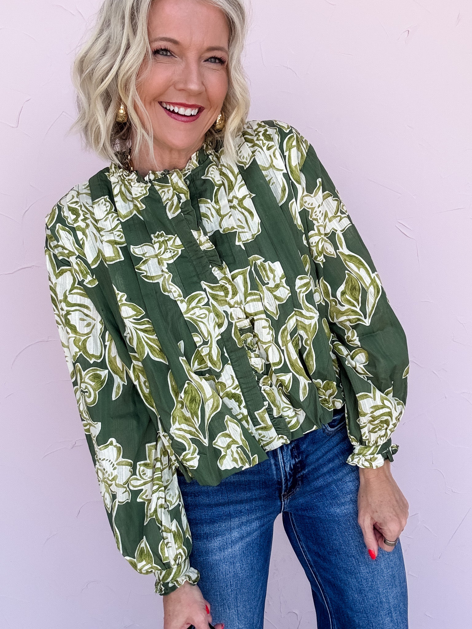 Pleated Perfection Top | Olive