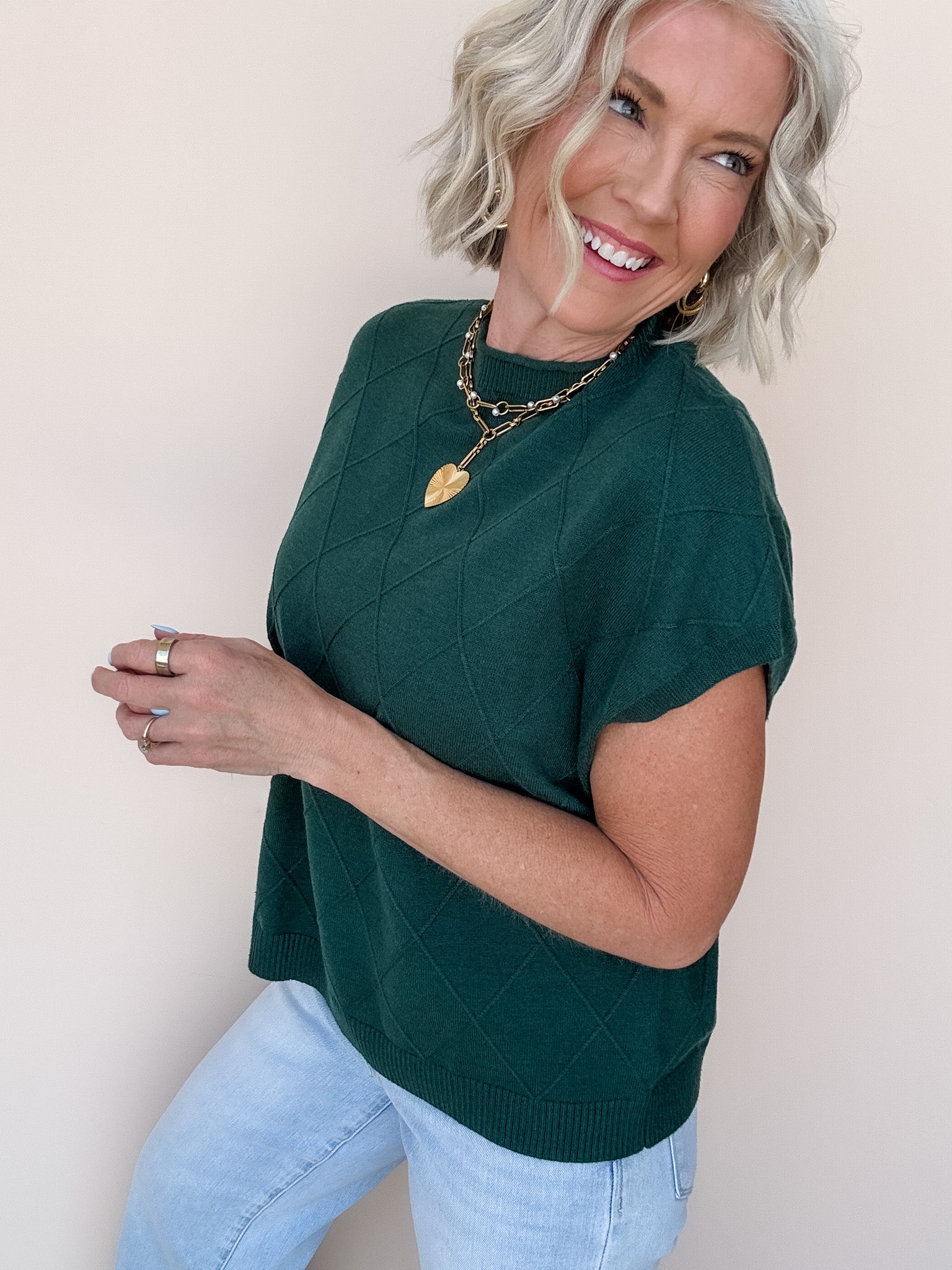 Diamond Ridge Knit Top | Hunter Green