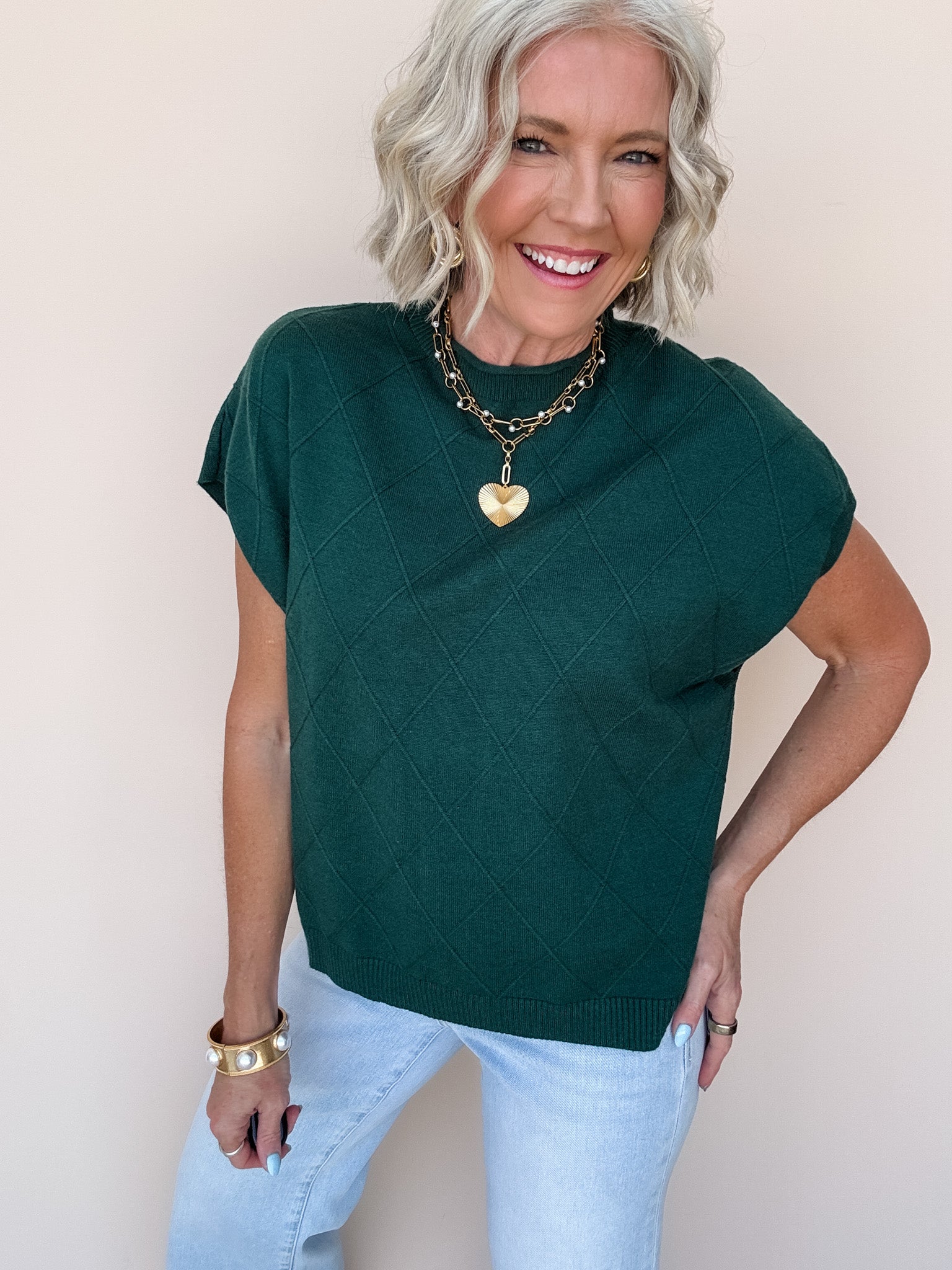 Diamond Ridge Knit Top | Hunter Green