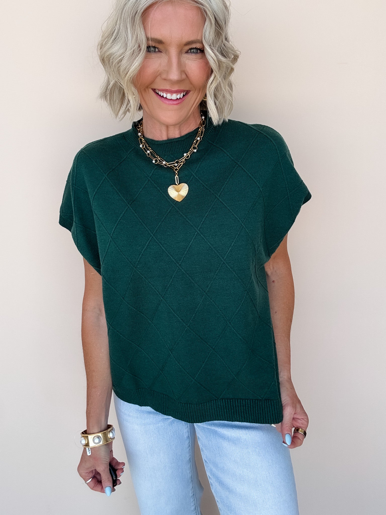 Diamond Ridge Knit Top | Hunter Green