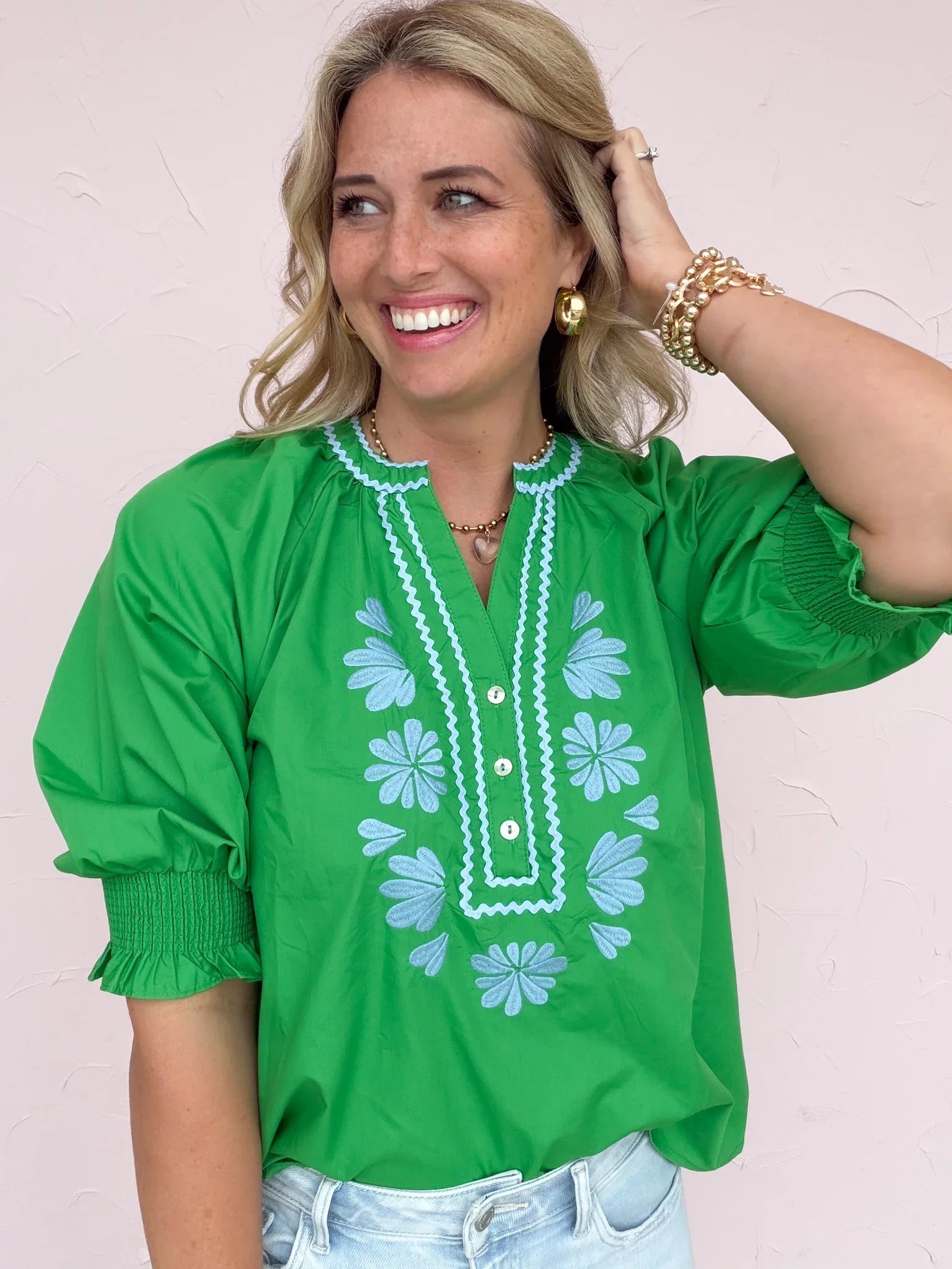Meadow Mint Embroidered Top
