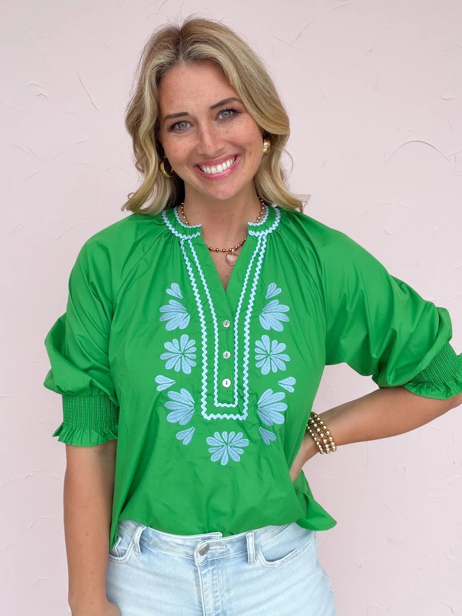Meadow Mint Embroidered Top