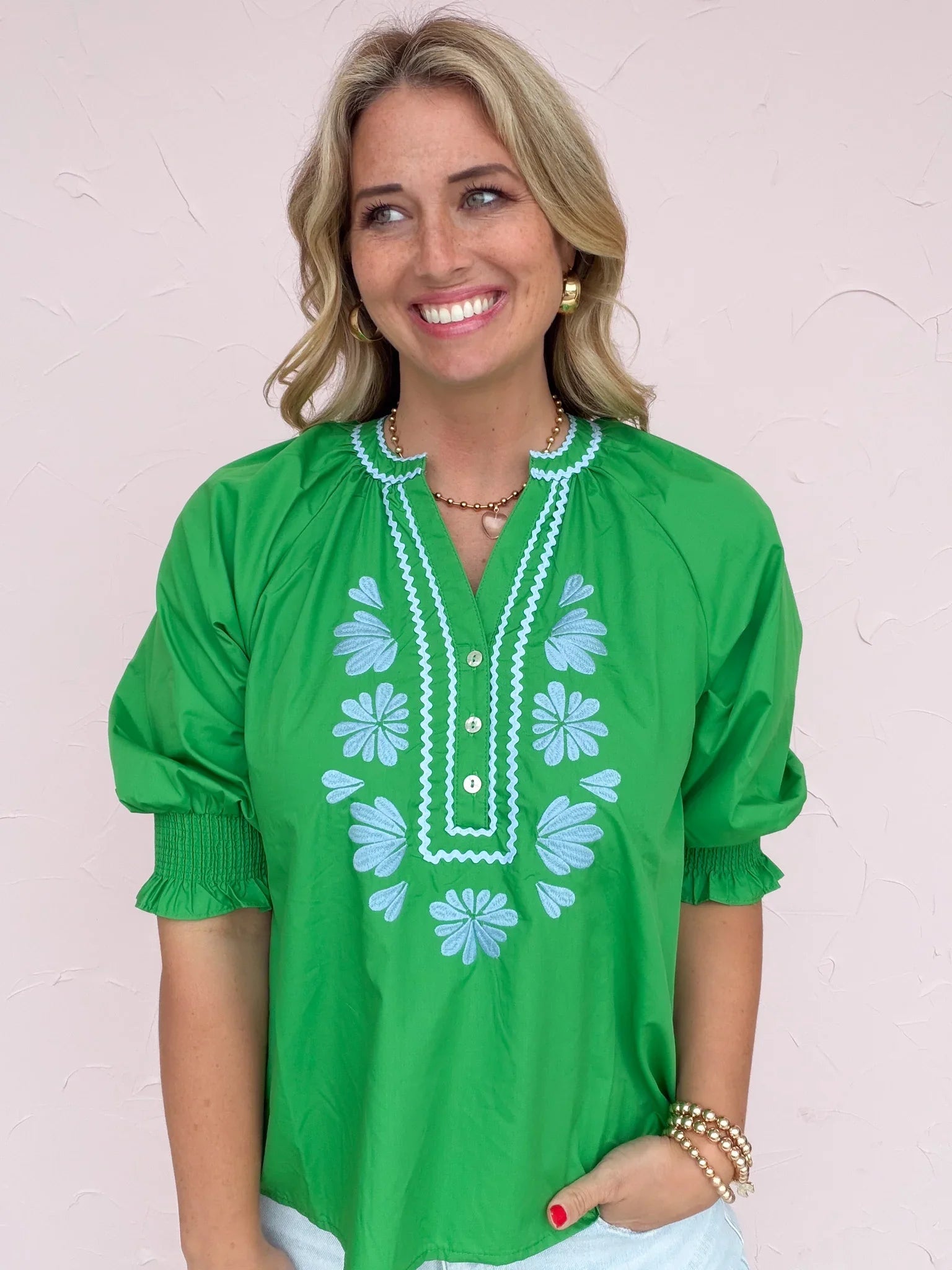 Meadow Mint Embroidered Top