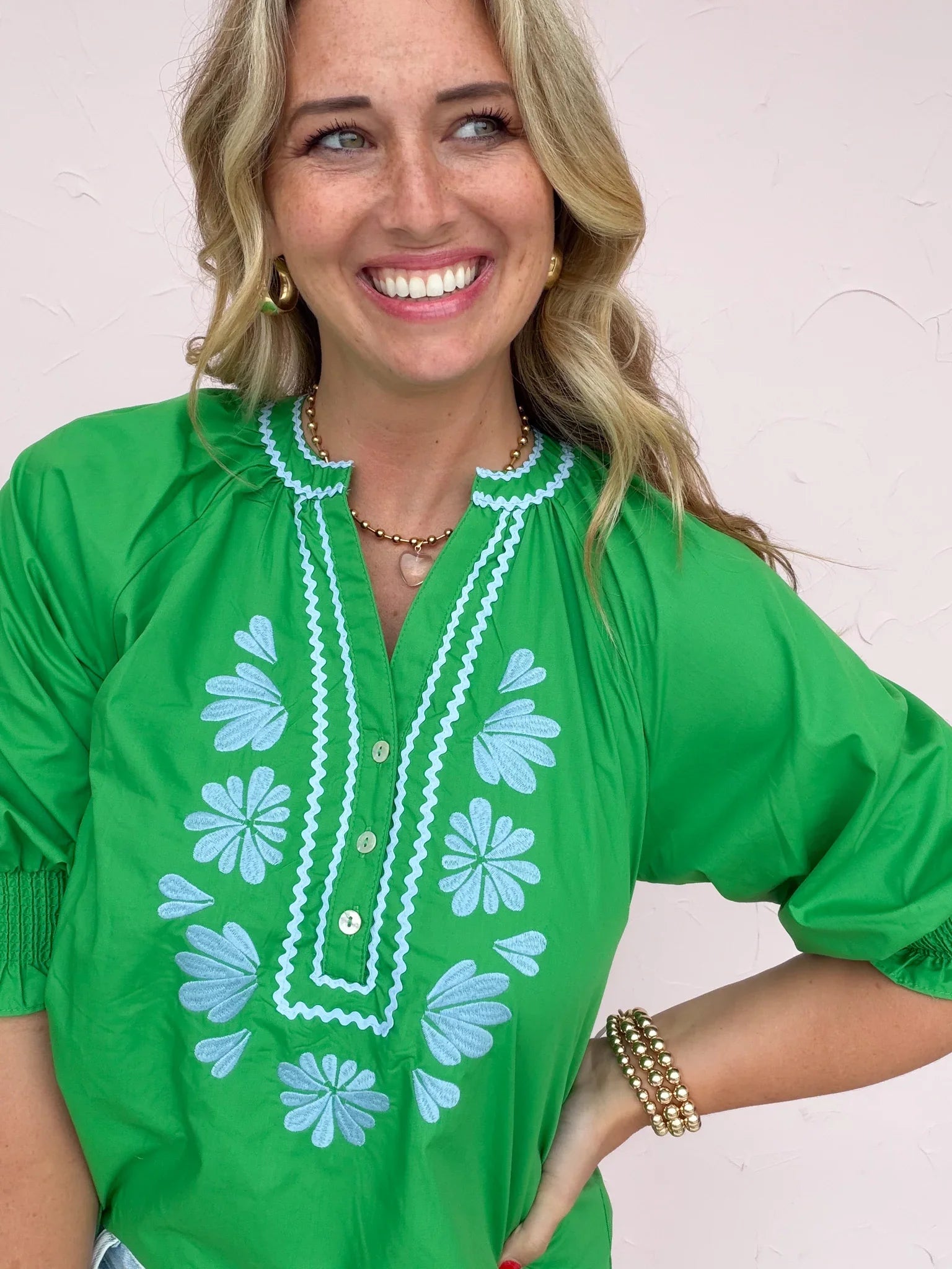 Meadow Mint Embroidered Top