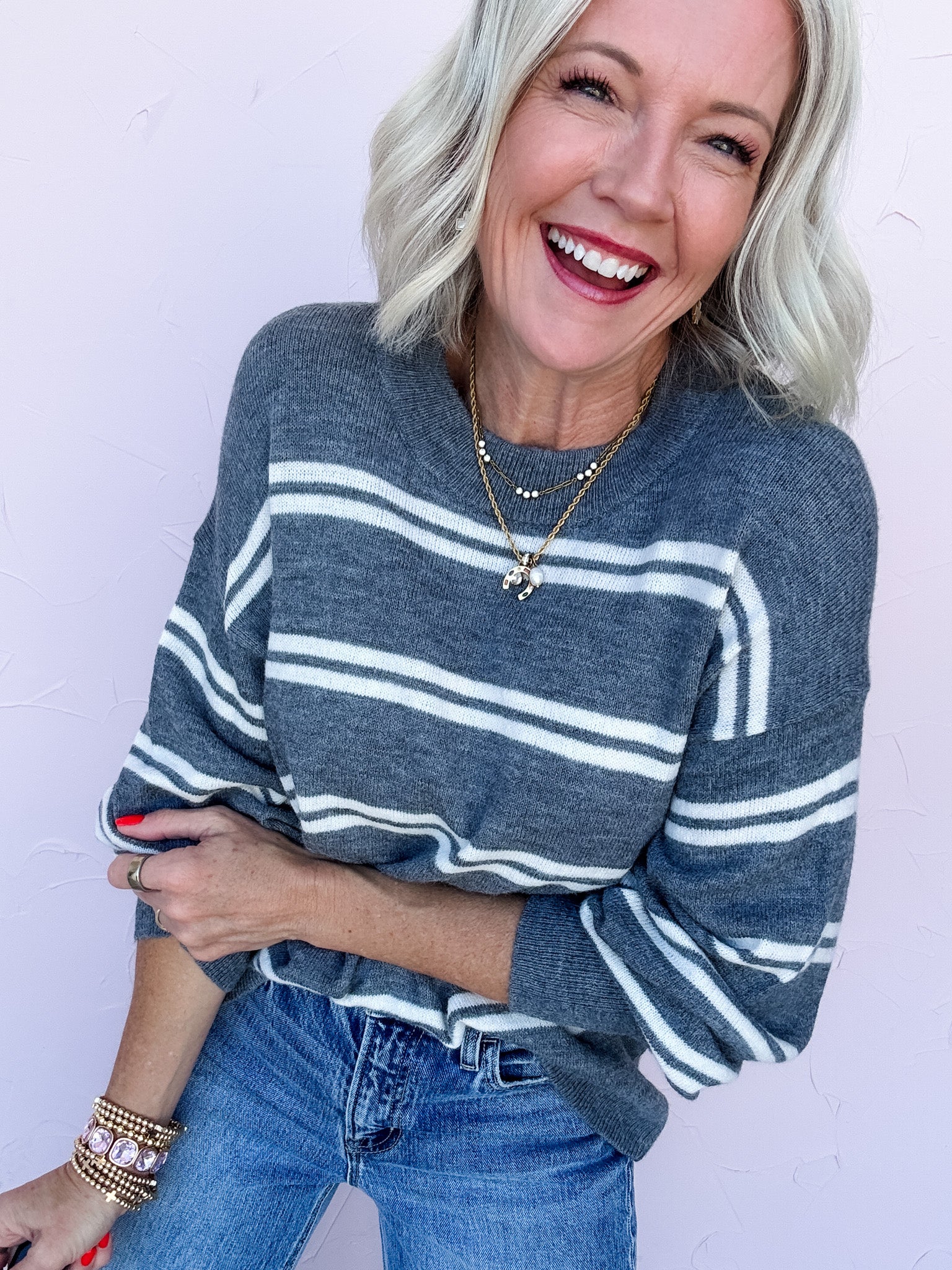 Stripe Scene Sweater | Charcoal