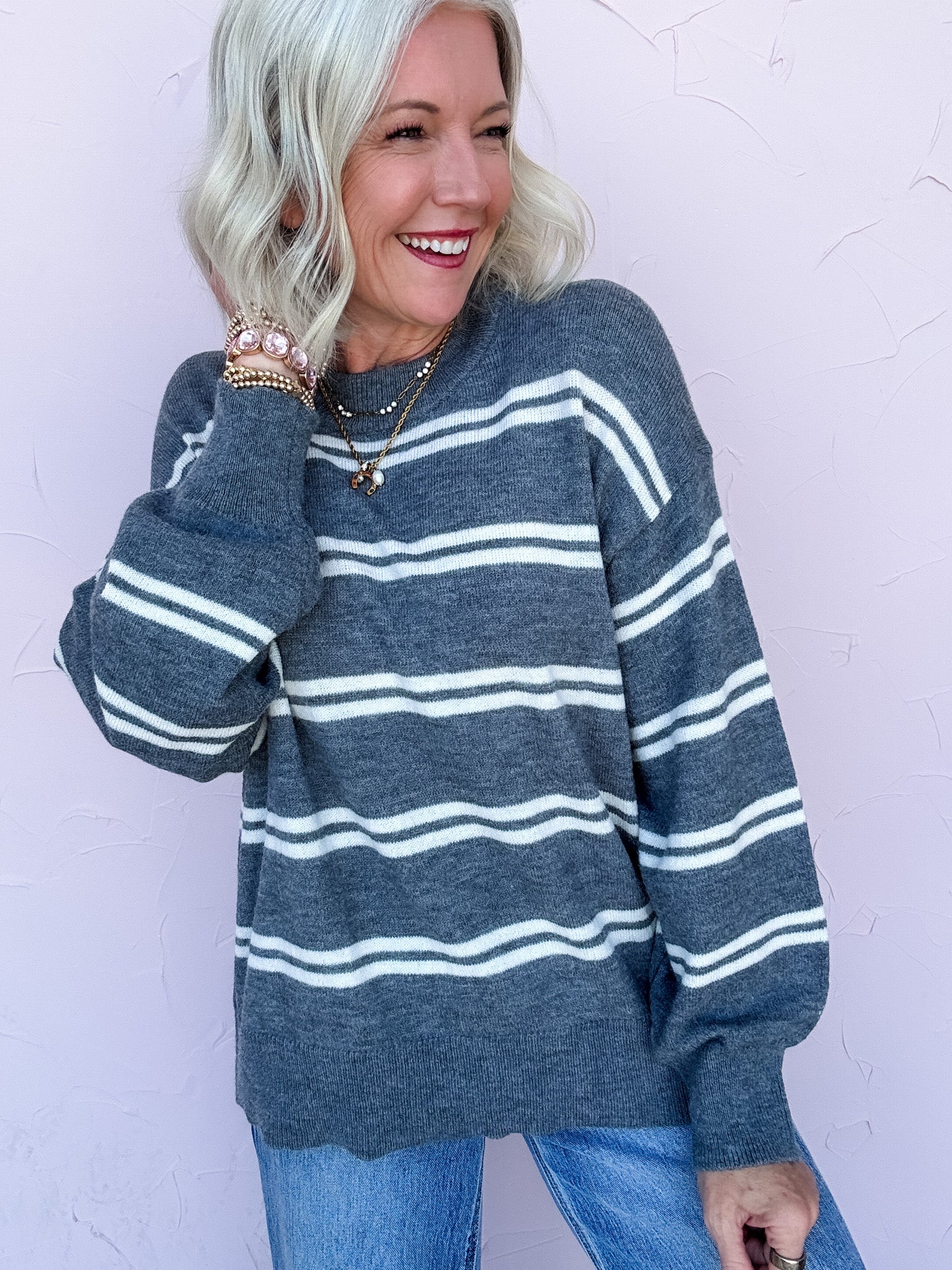 Stripe Scene Sweater | Charcoal