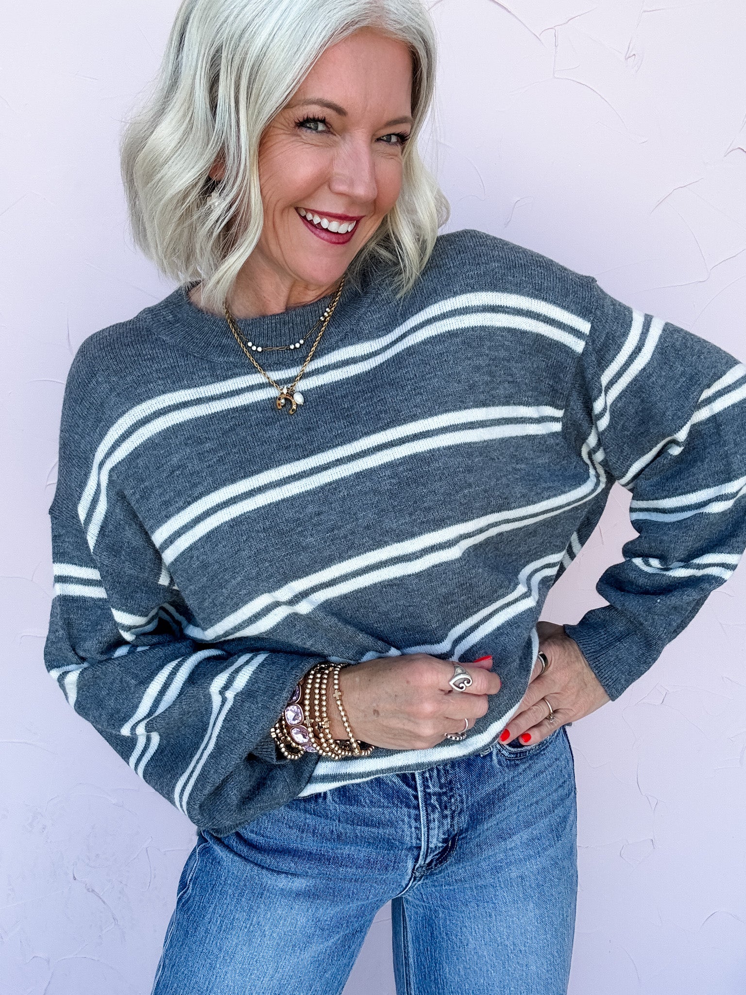 Stripe Scene Sweater | Charcoal