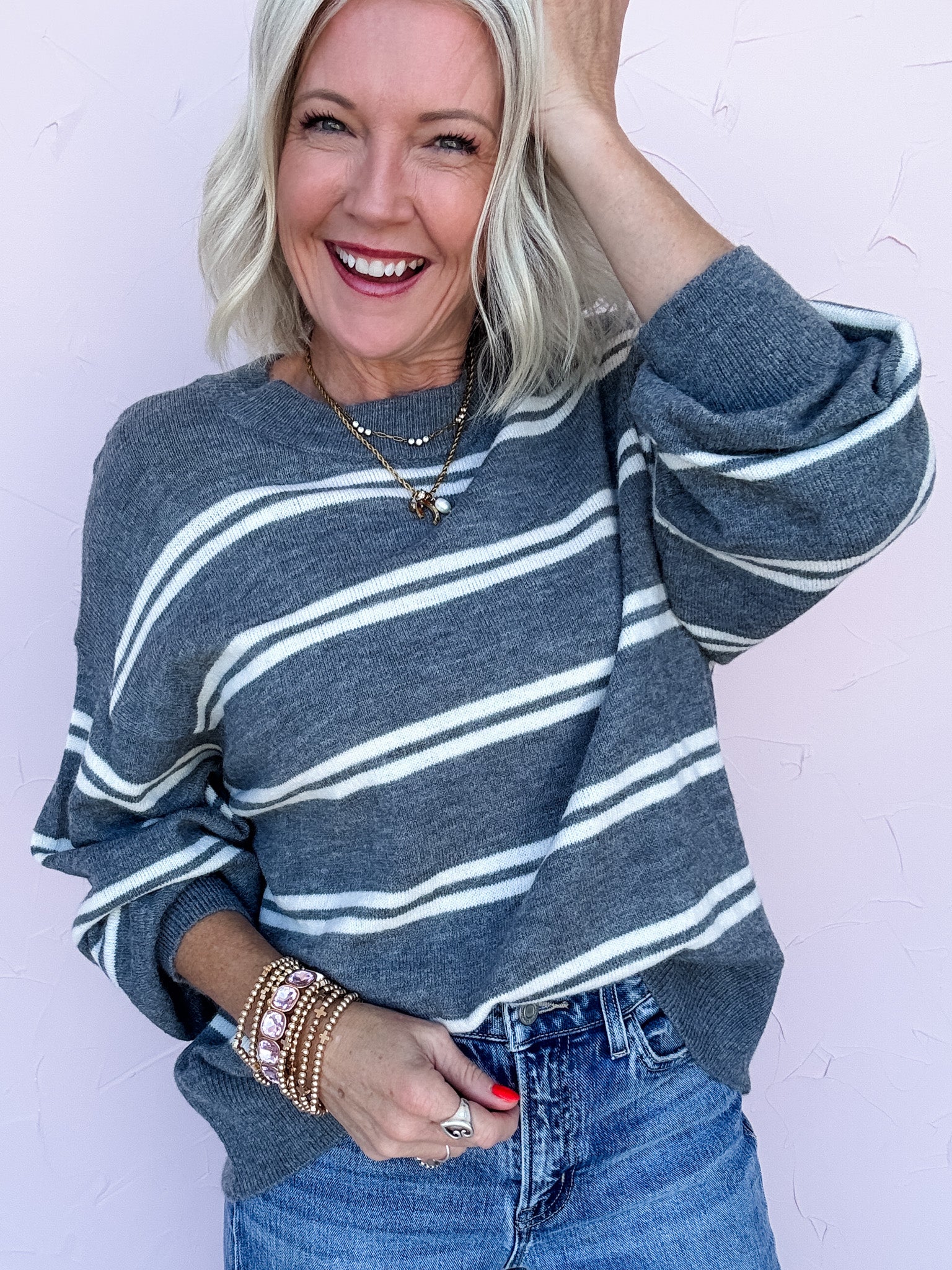 Stripe Scene Sweater | Charcoal