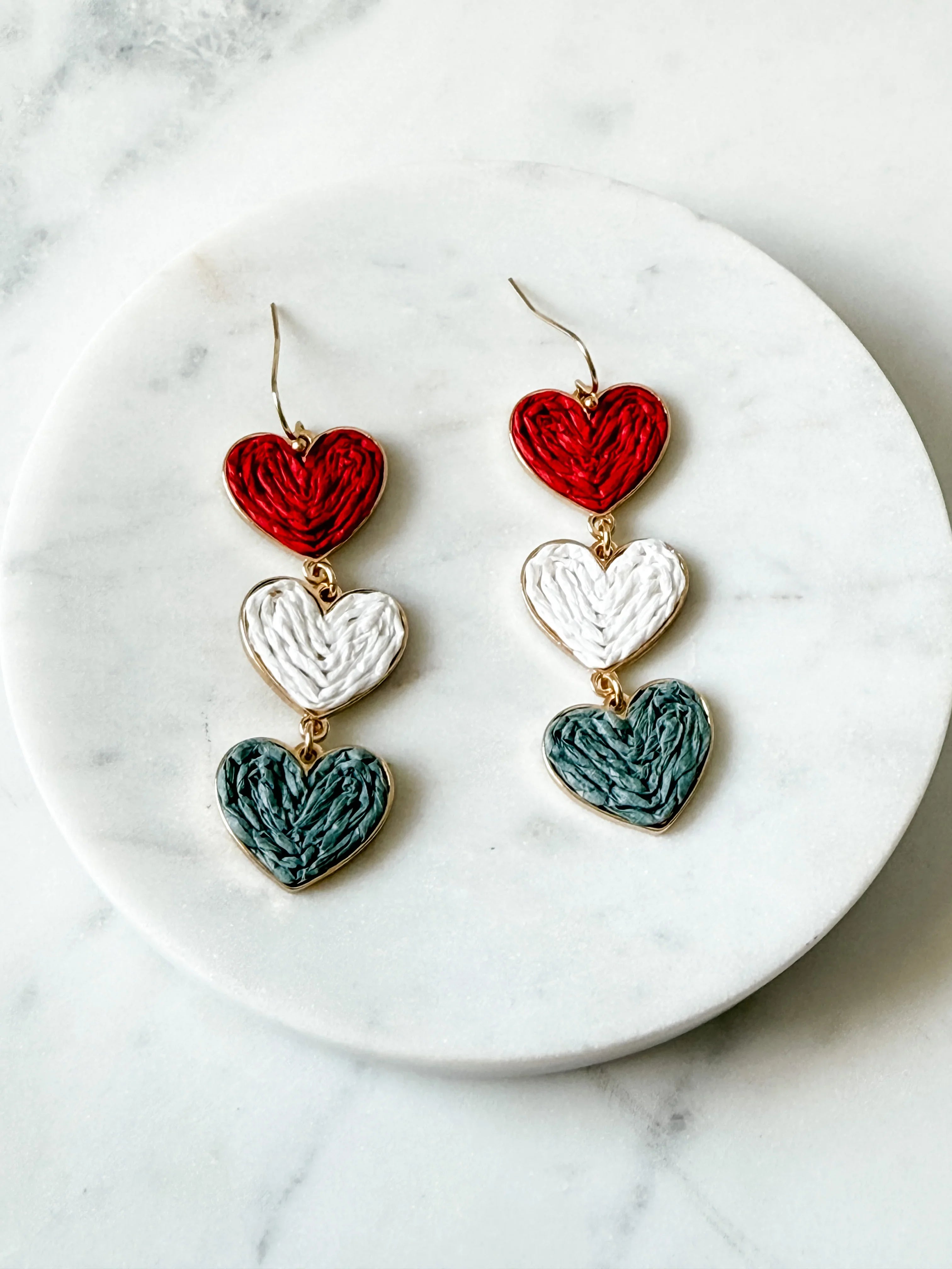 Triple Heart Drop Earrings