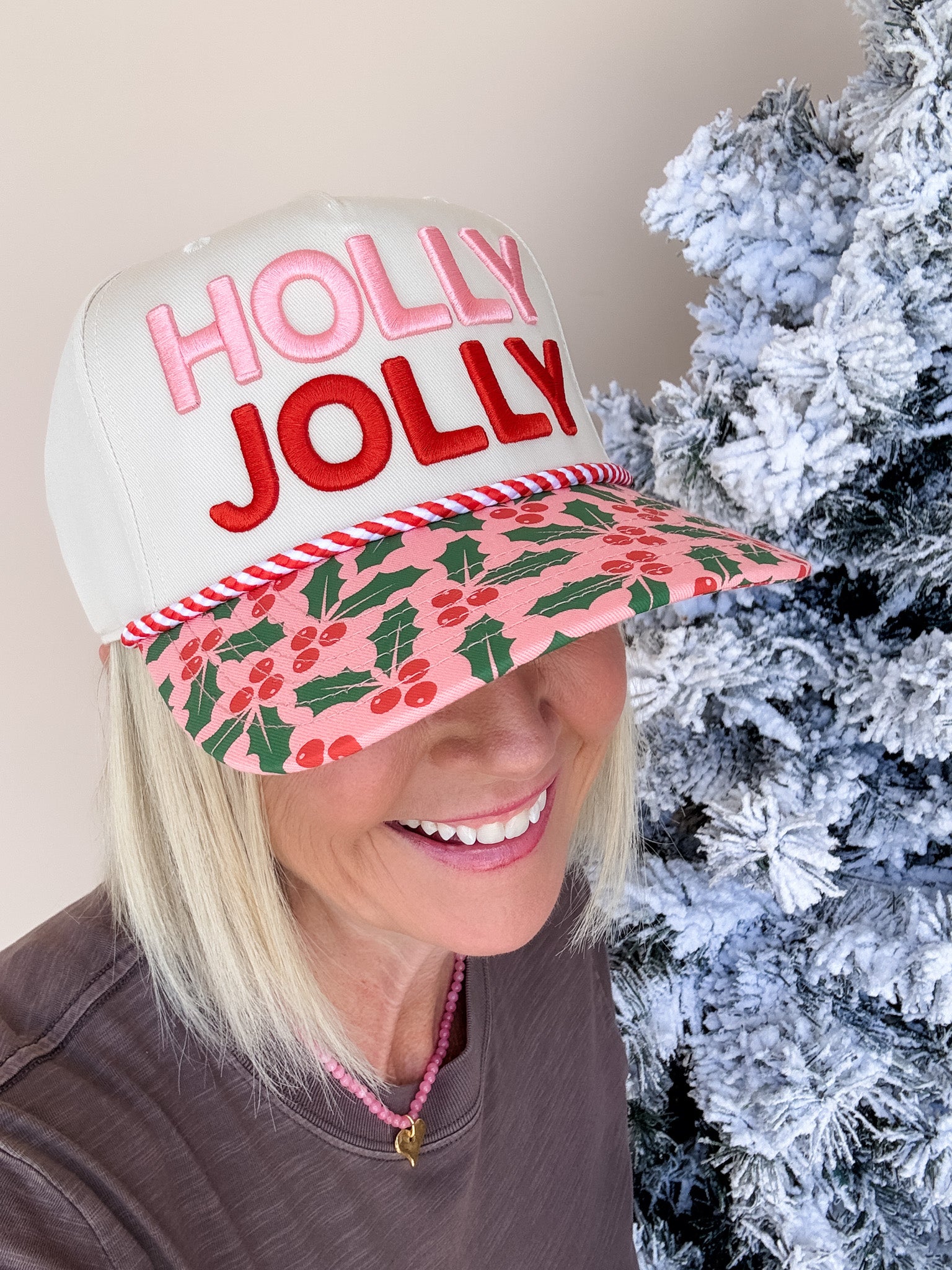 "Holly Jolly" Puff Embroidered Trucker