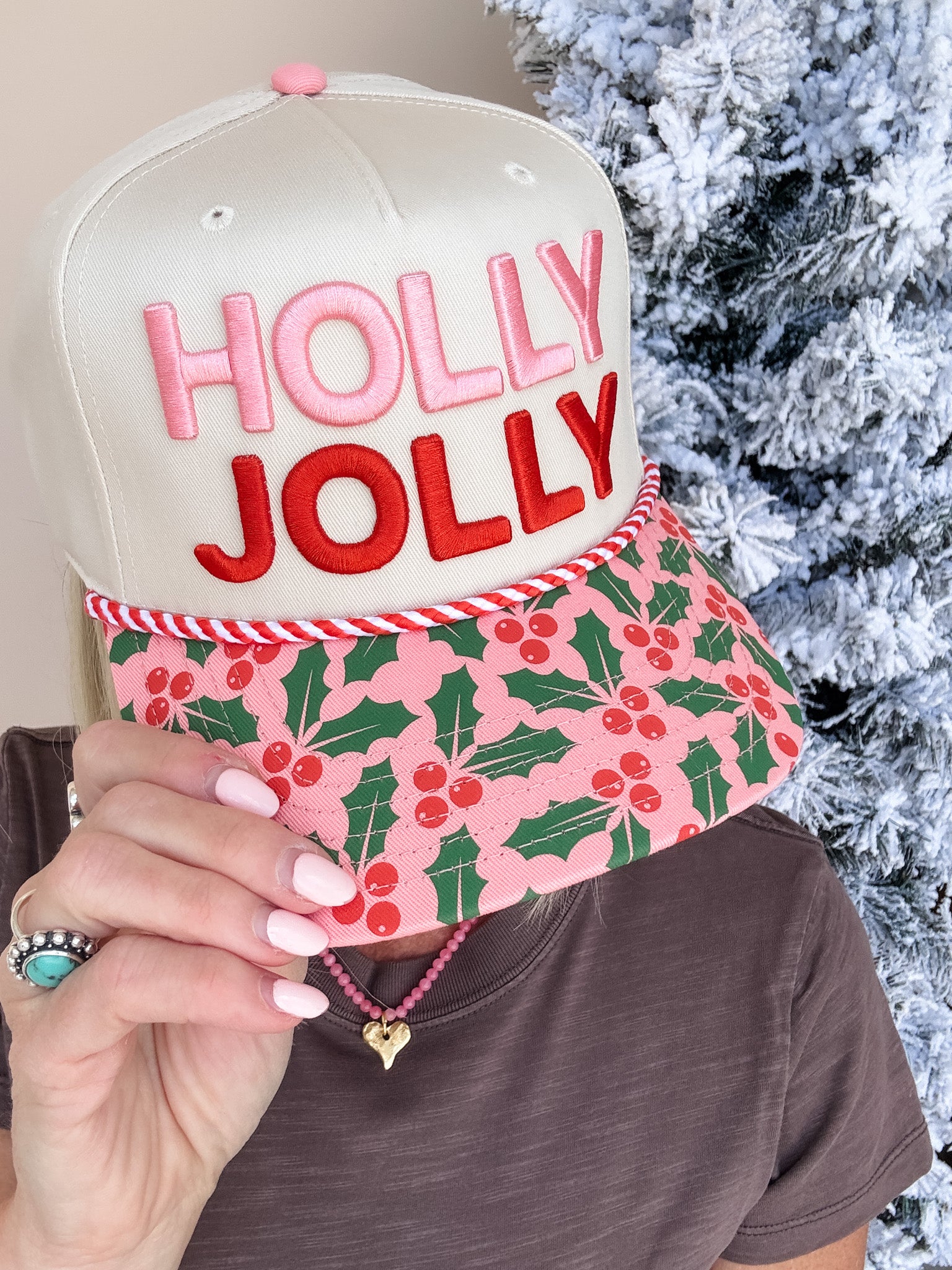 "Holly Jolly" Puff Embroidered Trucker