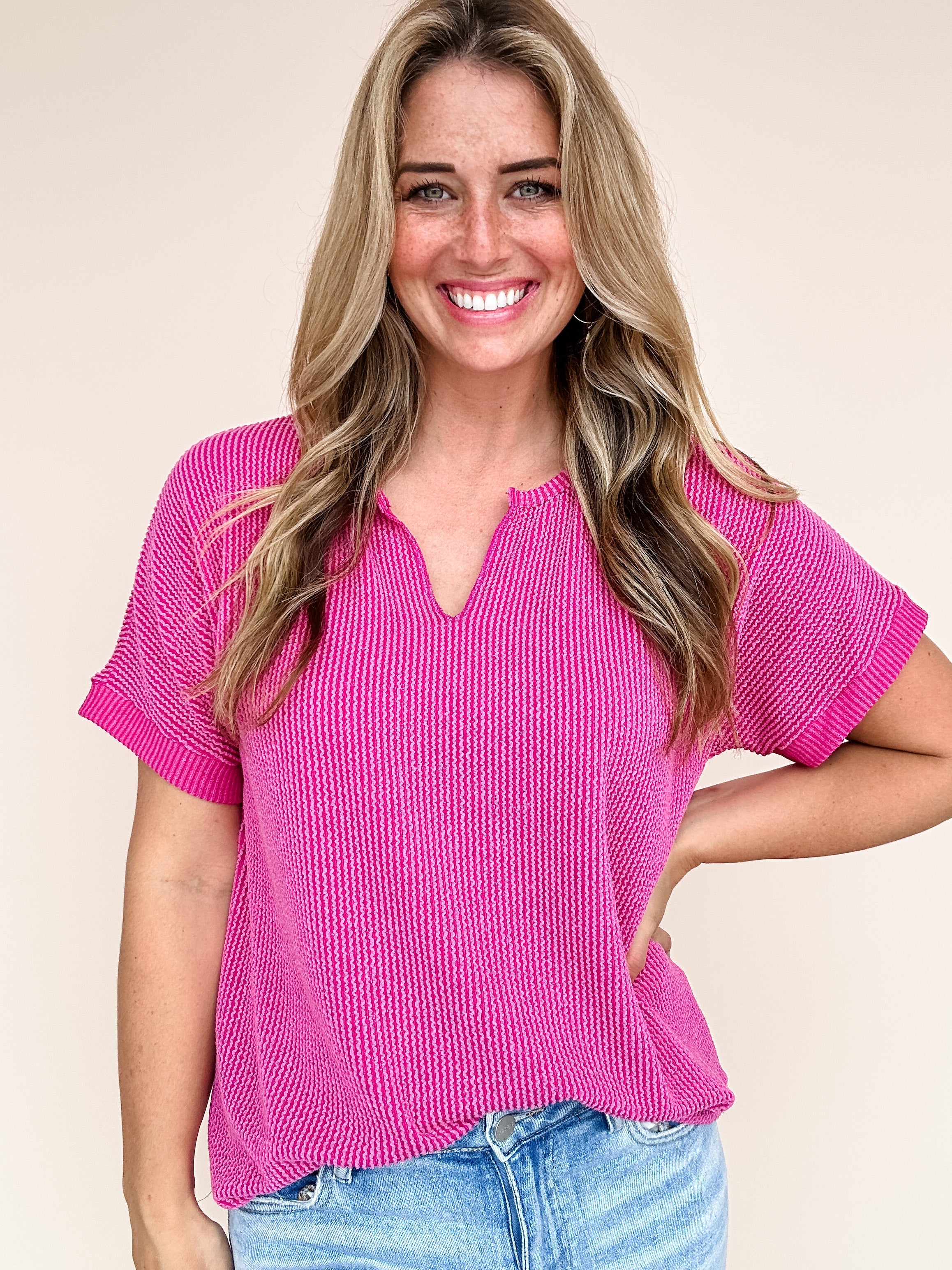 Faded Rose Ribbed Top- FINAL SALE