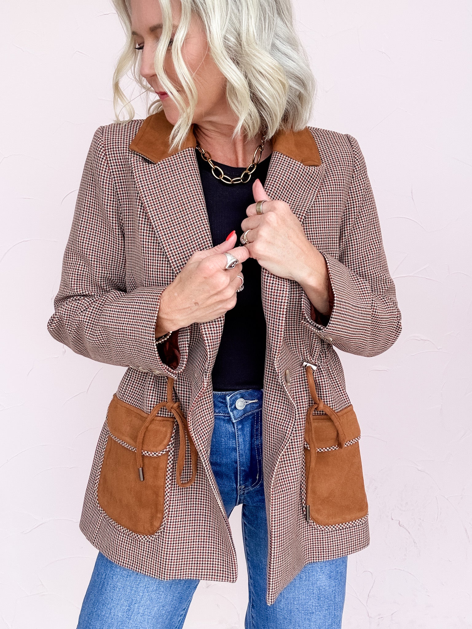 Houndstooth Honey Blazer