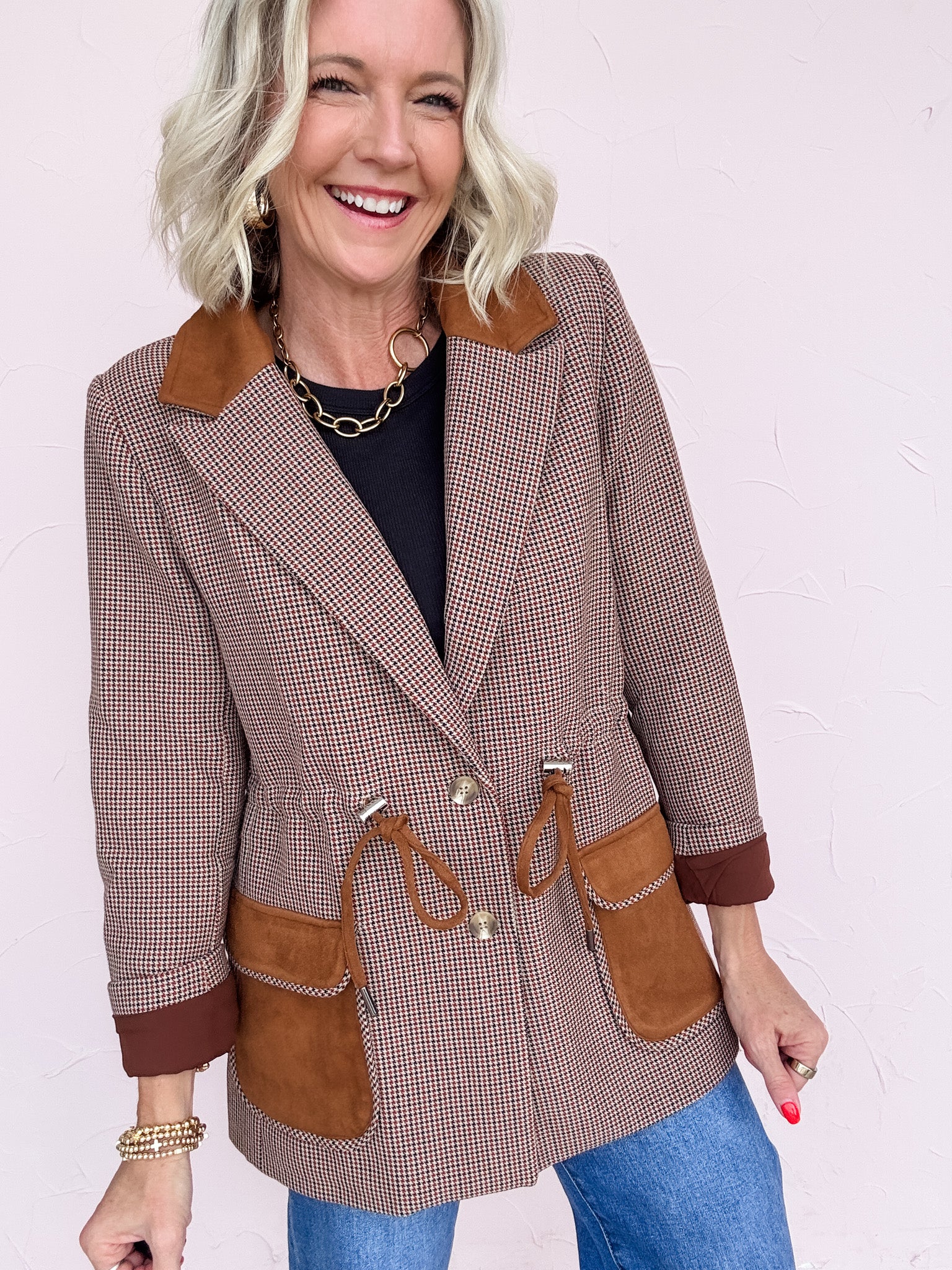 Houndstooth Honey Blazer