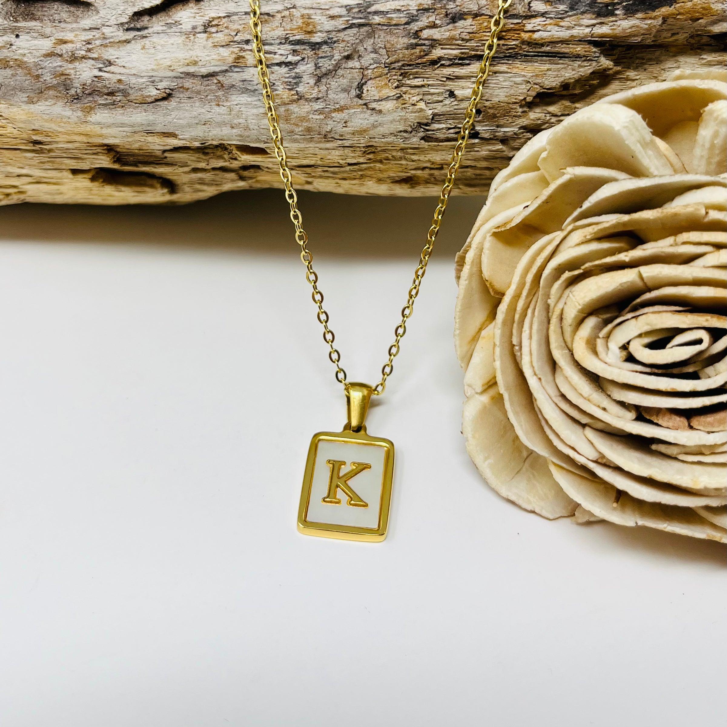14k Gold Minimal K Initial Necklace