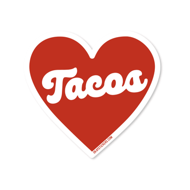 Show your love for Tacos with this sticker!  This will surely make your friends smile...even those that don't know you will know y'all have something in common....TACOS! High quality vinyl decal Red/White colorway Approximate size is 3 x 2.75 (inches)