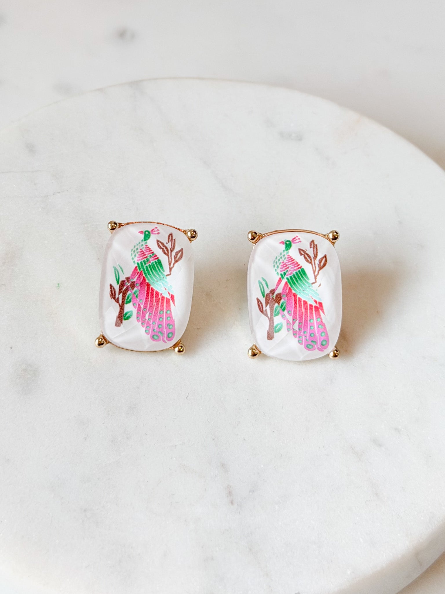 Pink Peacock Earrings