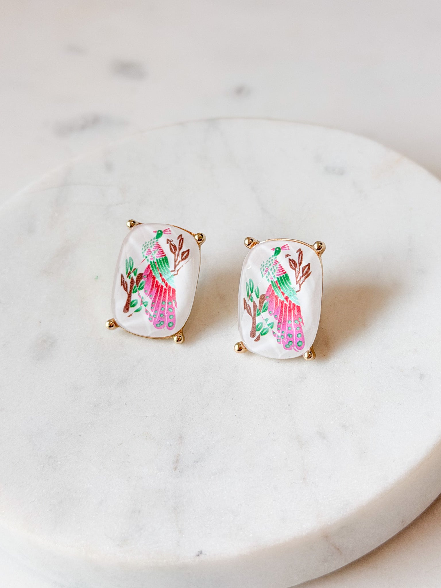 Pink Peacock Earrings