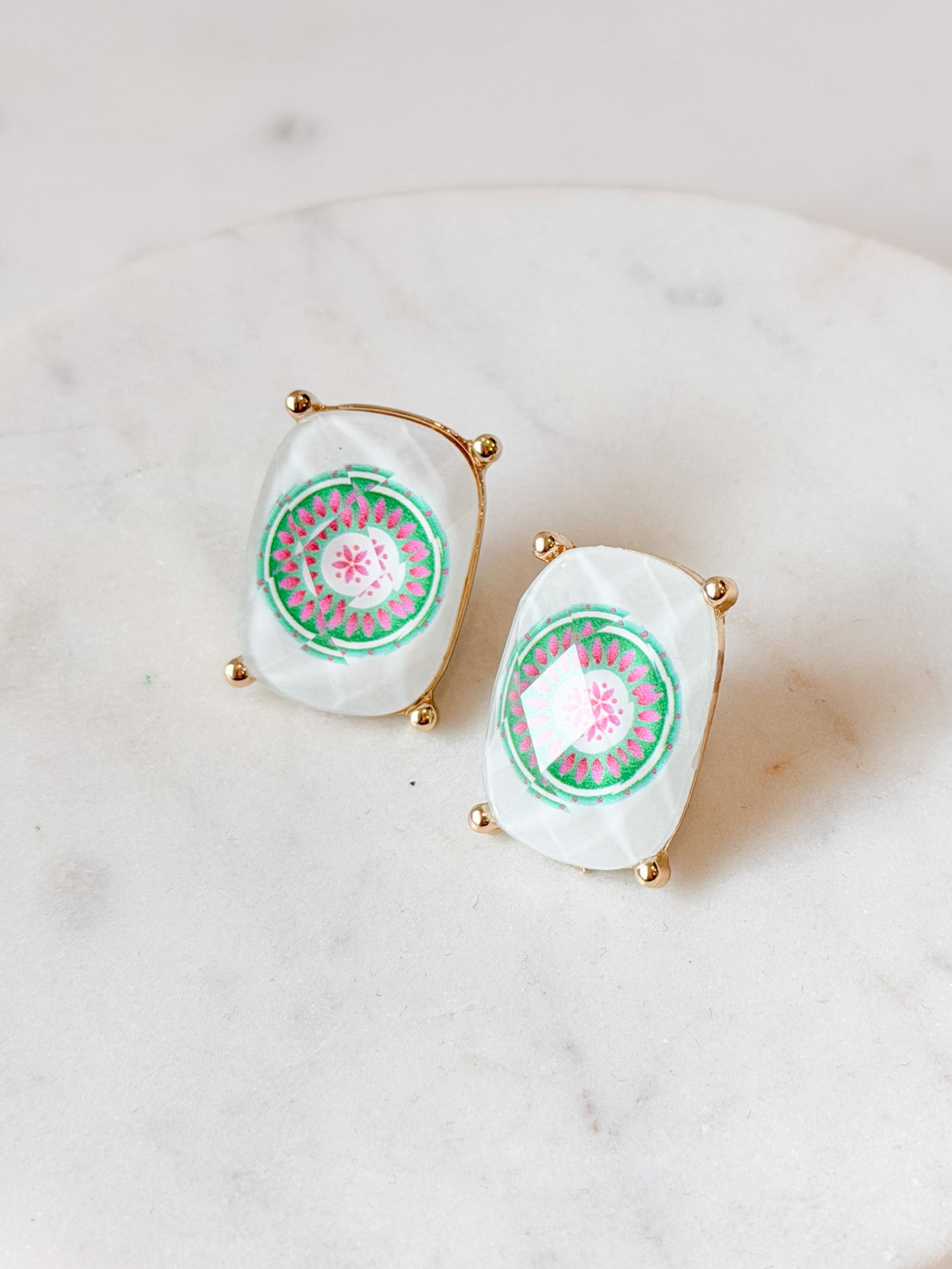 Green & Pink Tile Earrings