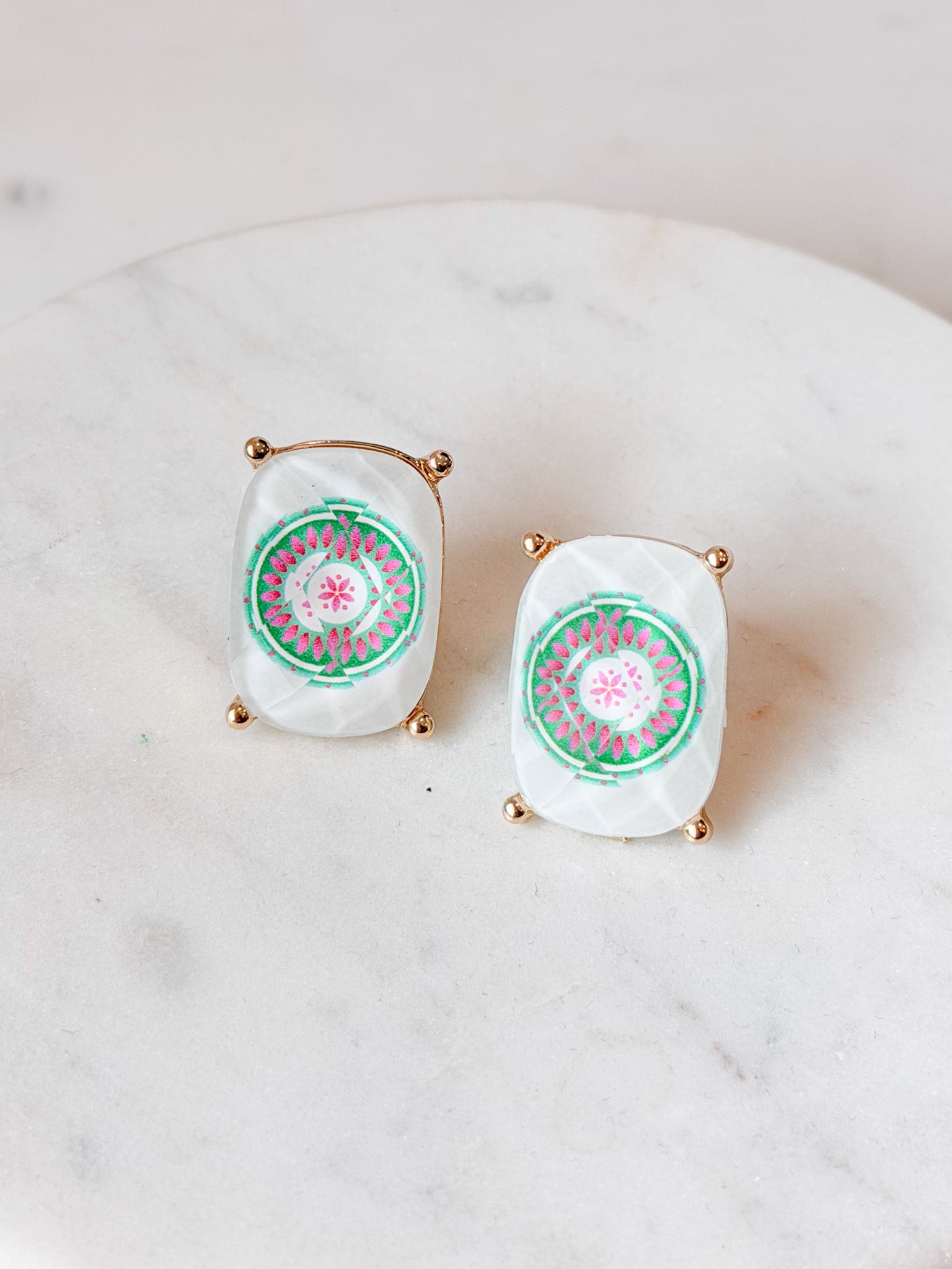 Green & Pink Tile Earrings