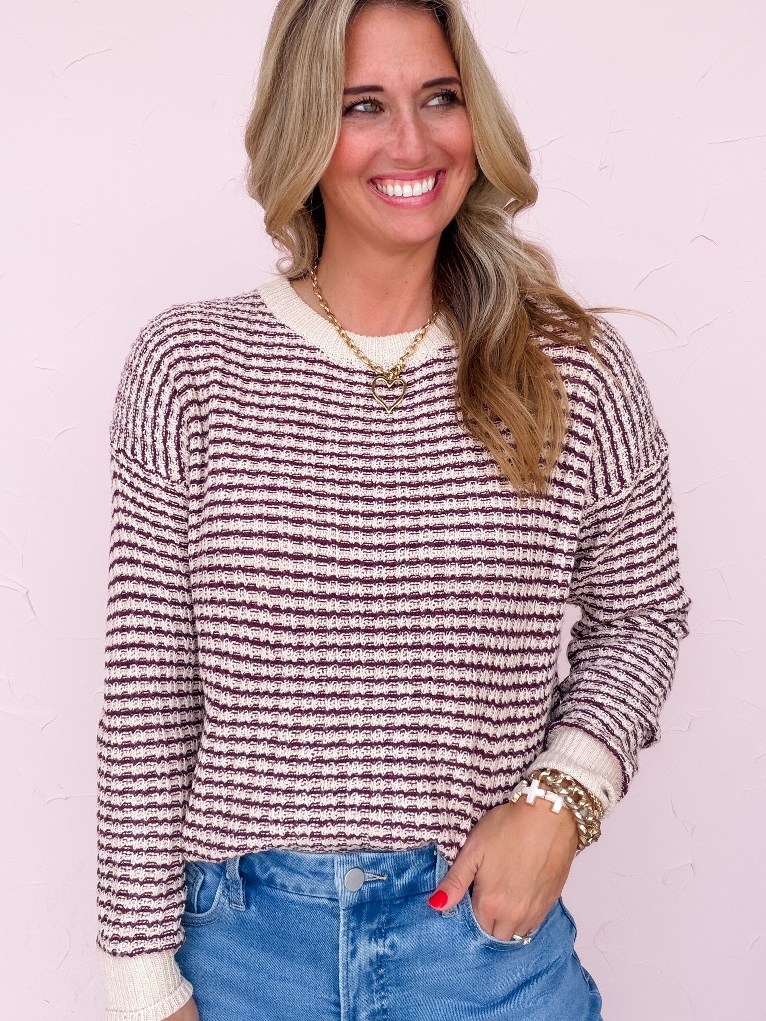 Texture Row Sweater | Plum