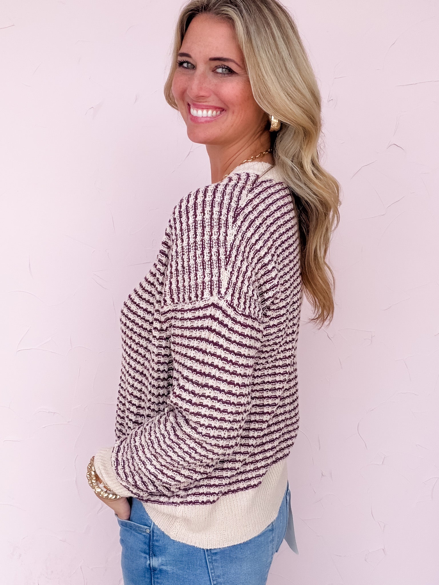 Texture Row Sweater | Plum