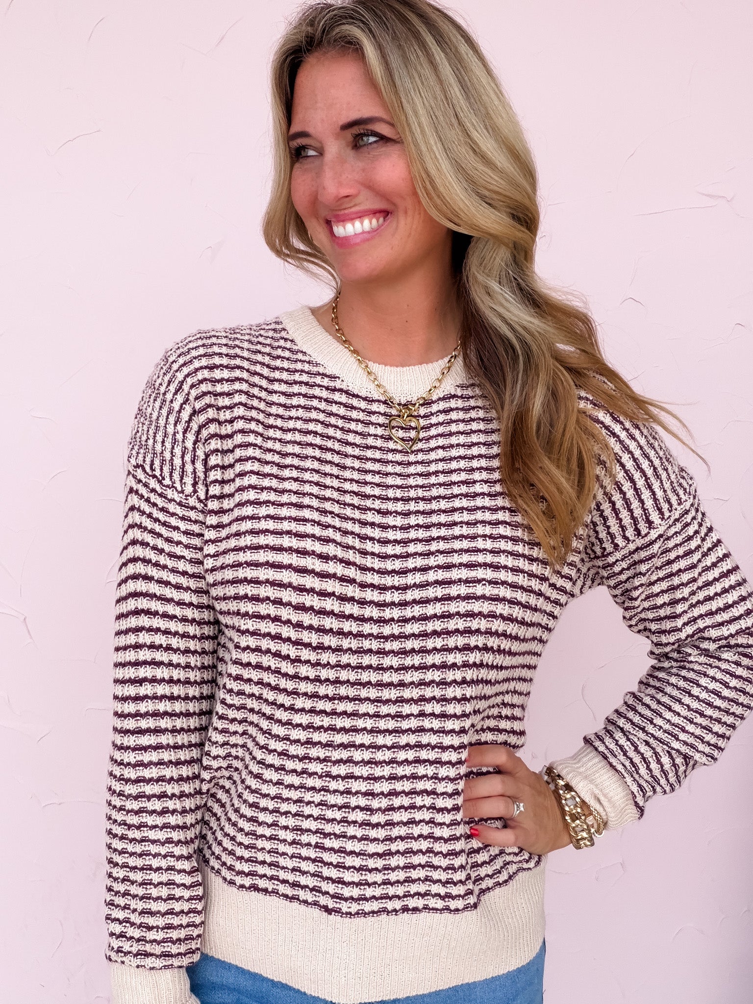 Texture Row Sweater | Plum