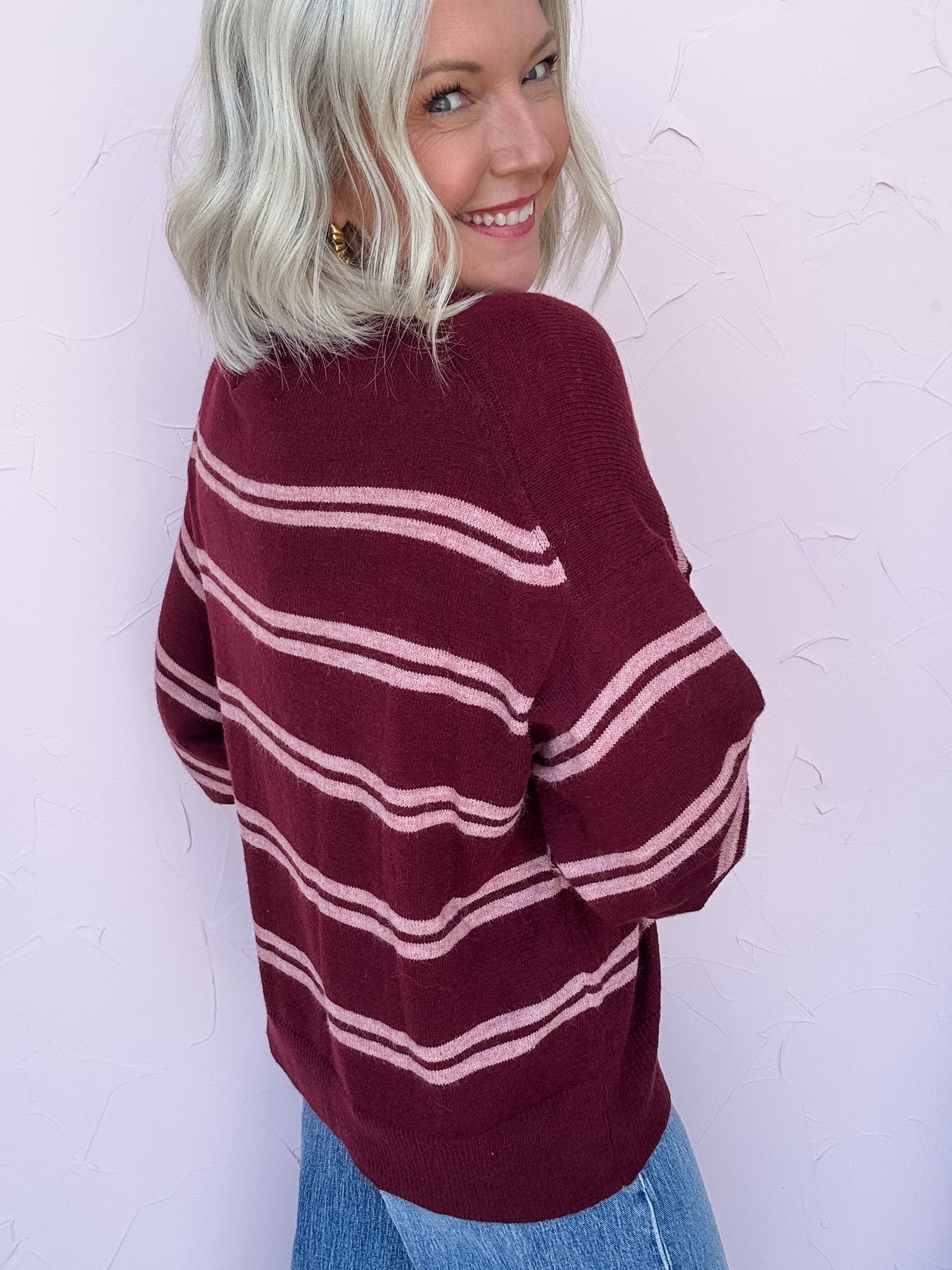 Stripe Scene Sweater | Burgundy